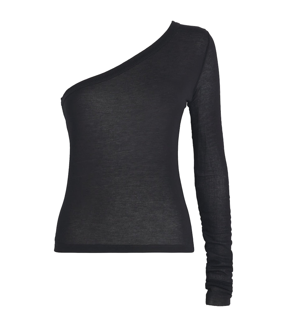 Rick Owens Black One-Shoulder Ziggy Crop Top