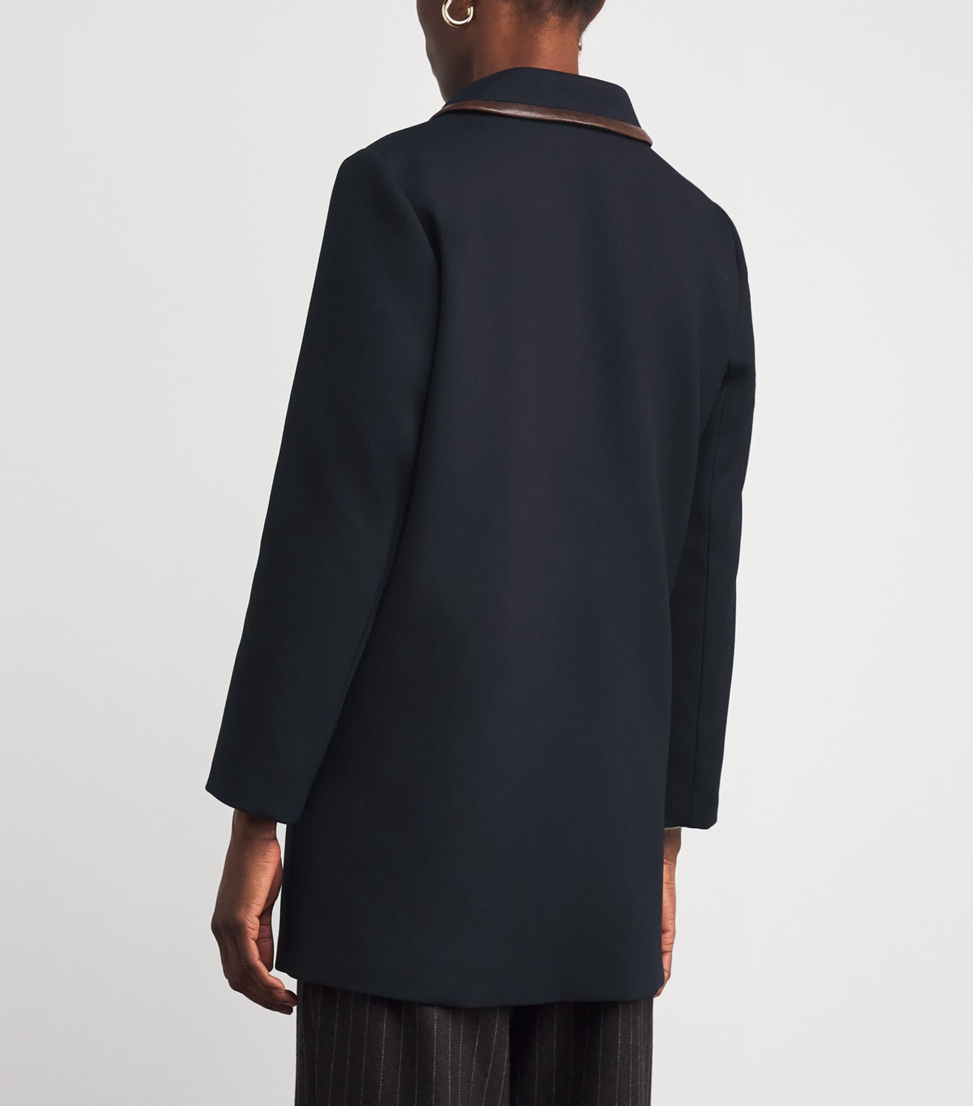 Twill Leather-Trim Coat NAVY BLUE