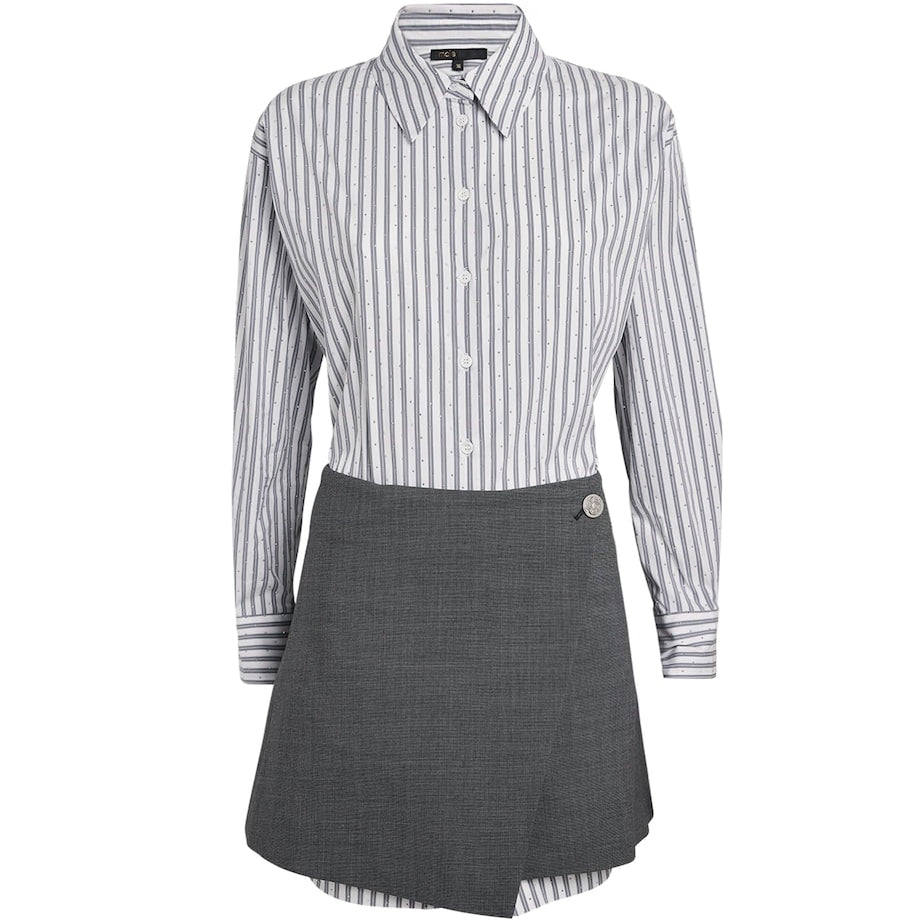 Maje Stripe Shirt-Skirt Hybrid Mini Dress