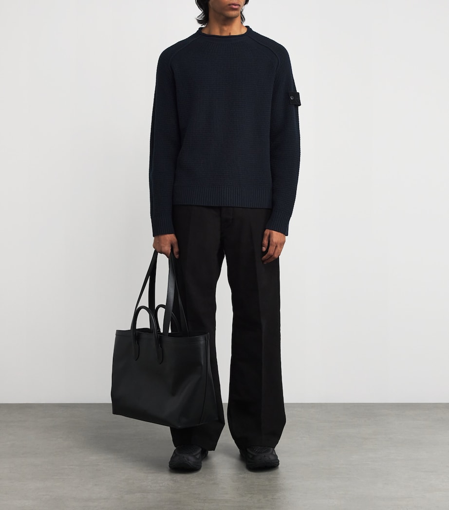 Stone Island Navy GHOST PIECE Virgin Wool Cable-Knit Sweater