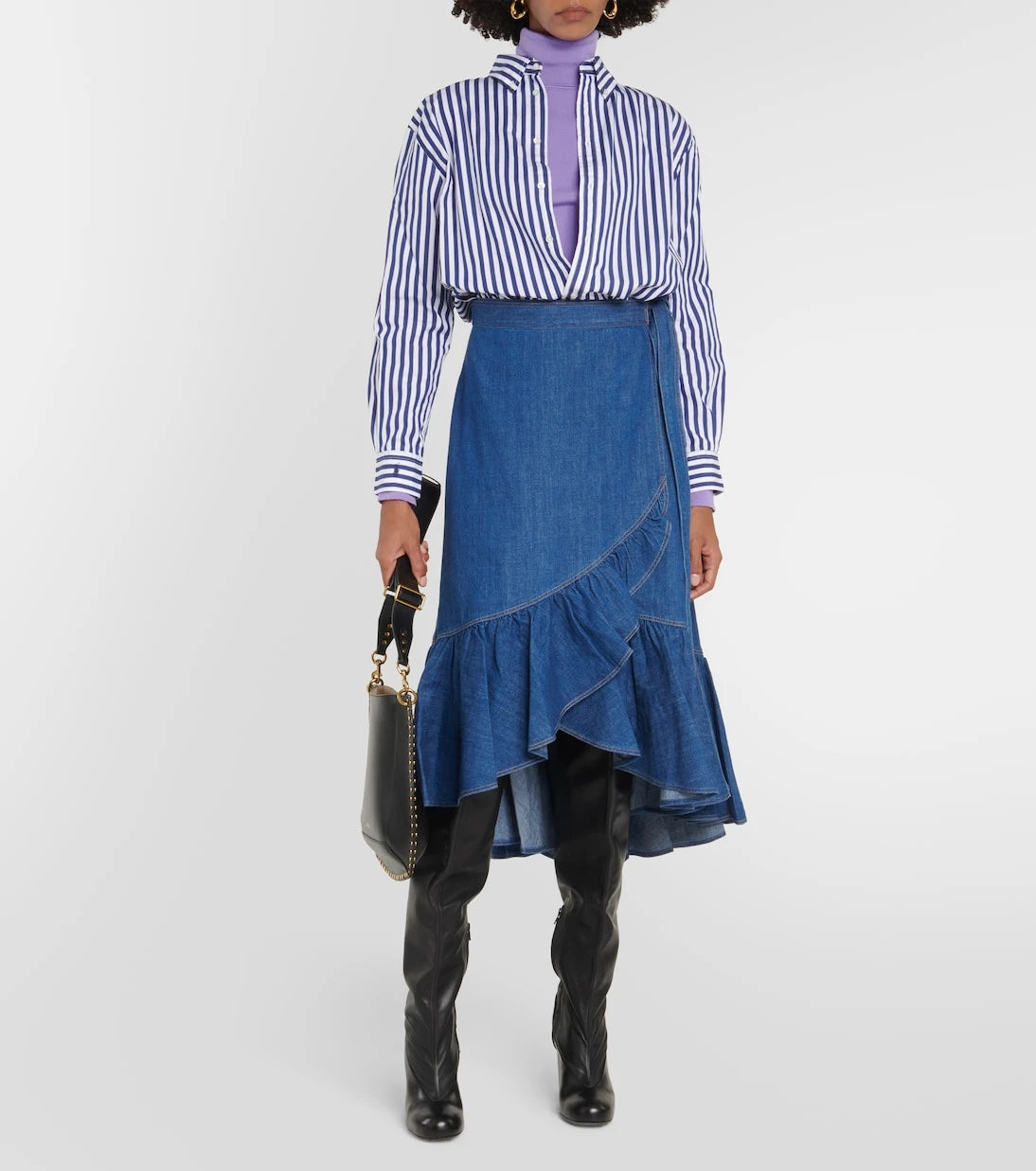 Polo Ralph Lauren - Ruffled cotton chambray wrap skirt