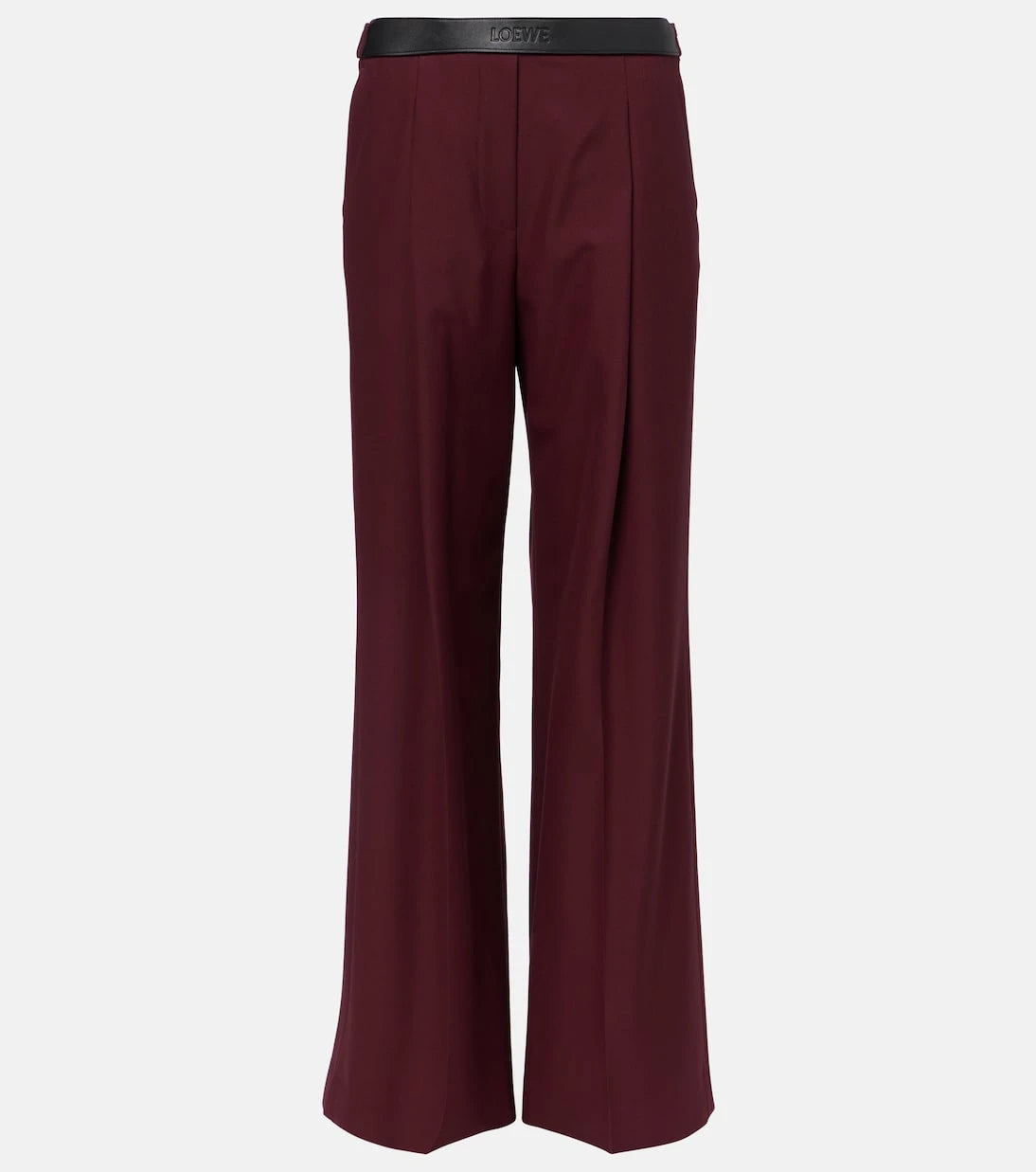 Loewe - Leather-trimmed wool wide-leg pants