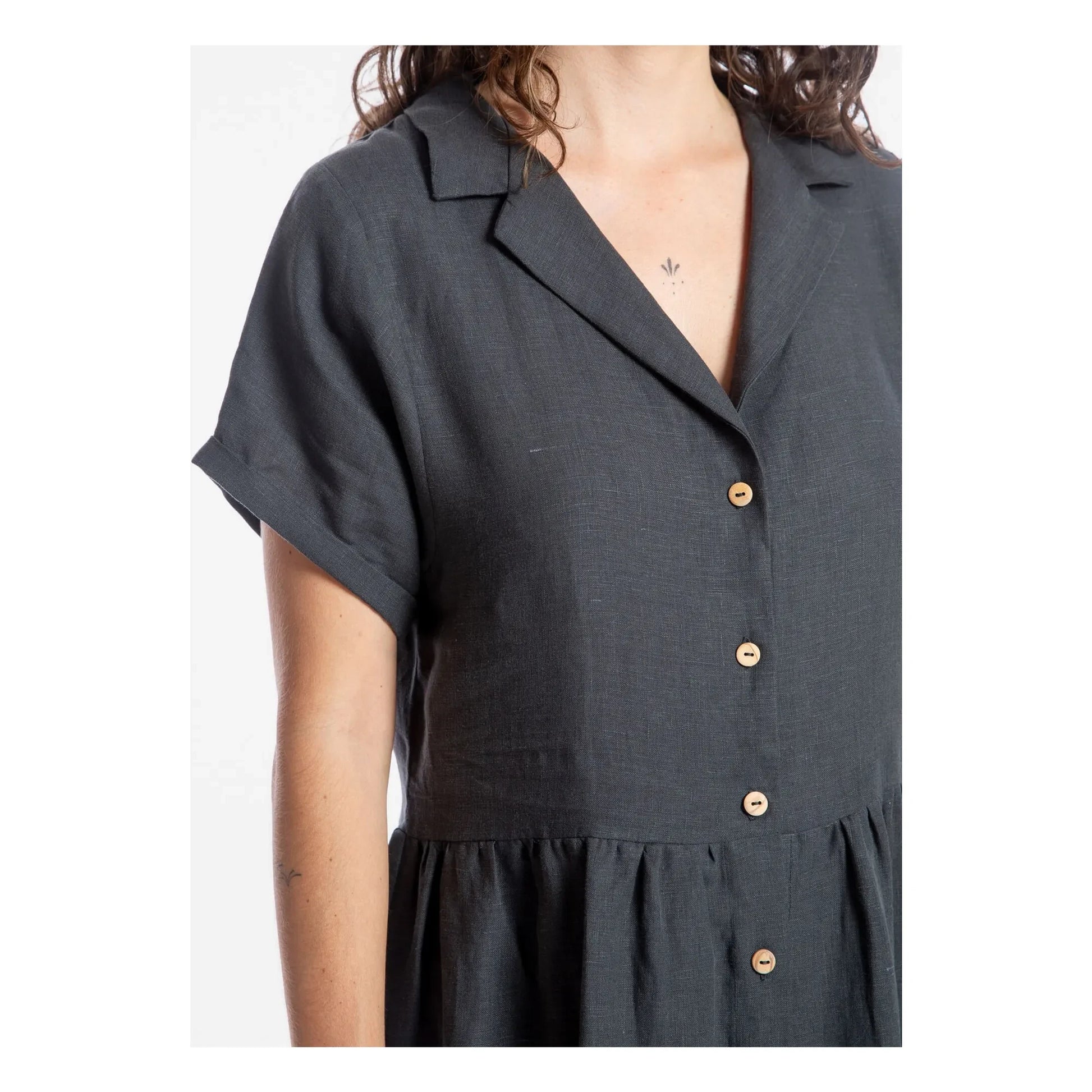 Matona - Linen Mi-Long Shirt Dress | Black