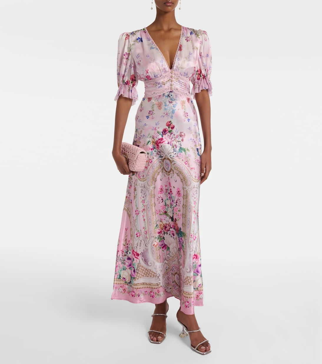 Camilla - Lace-trimmed printed silk midi dress