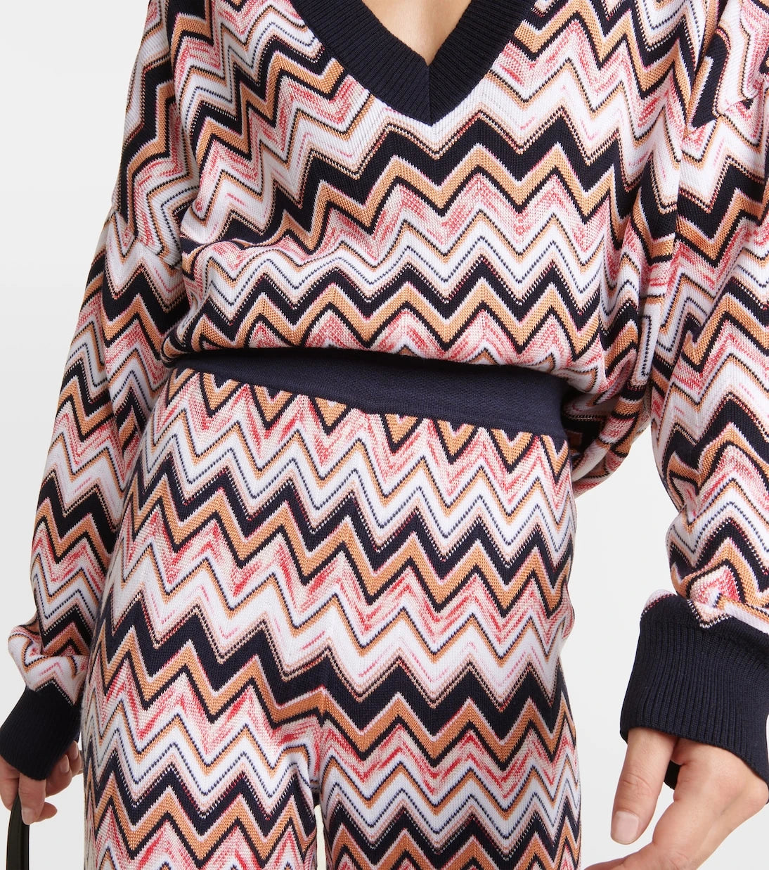 Missoni - بنطلون واسع الساقين وخصر عالٍ بنمط الزجزاج