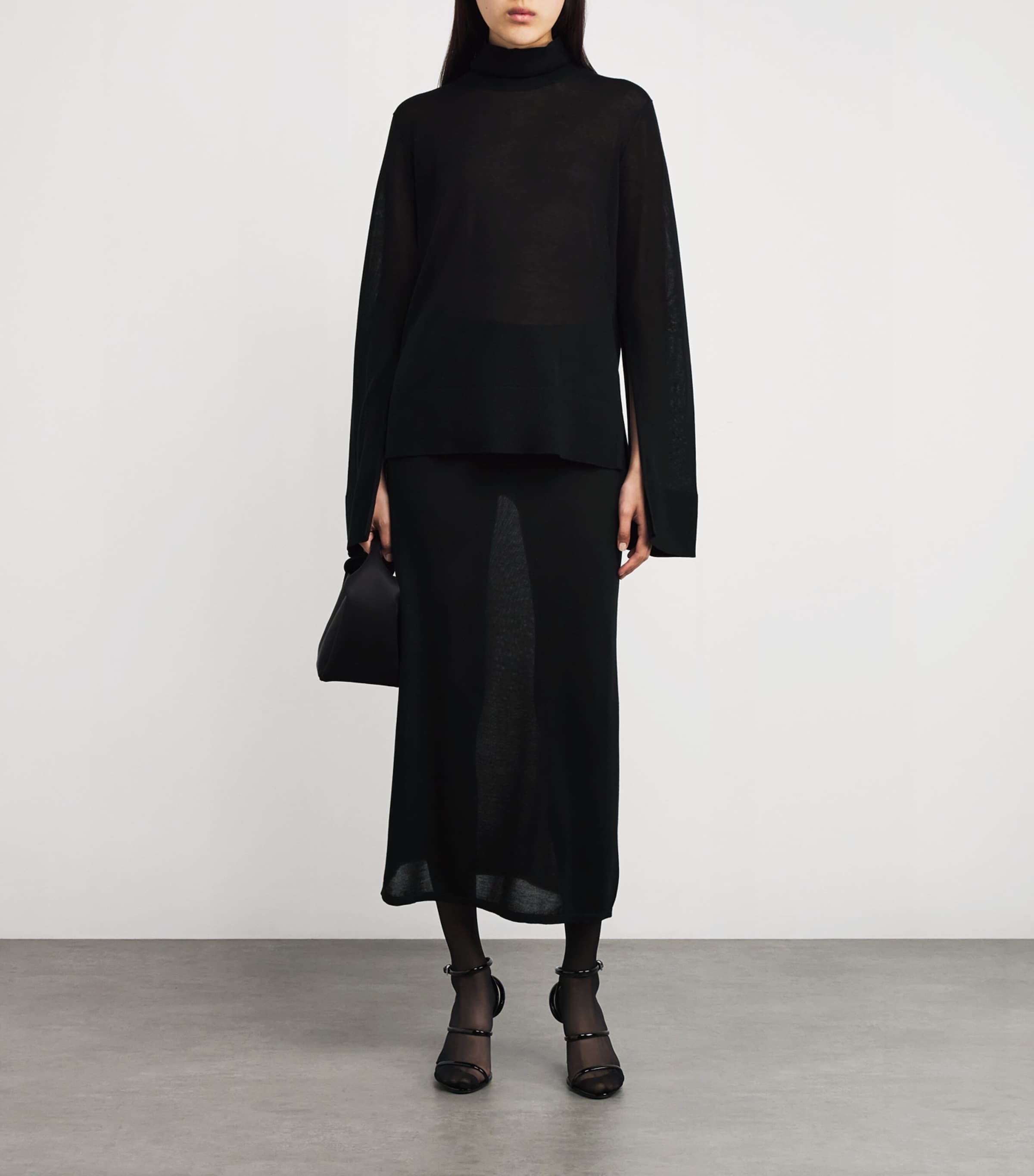 Toteme Black Semi-Sheer Split-Sleeve Rollneck Top