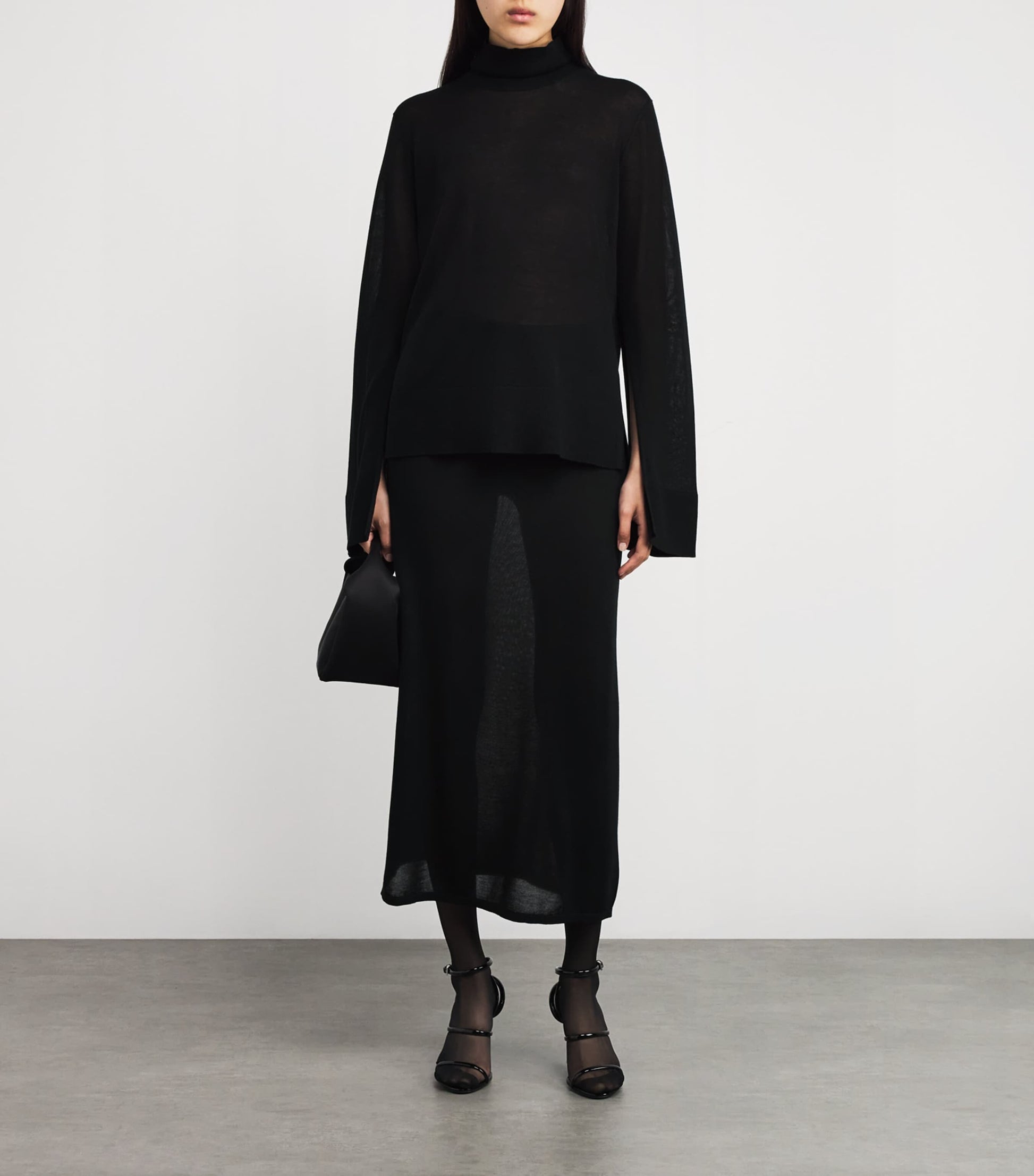 Toteme Black Semi-Sheer Split-Sleeve Rollneck Top