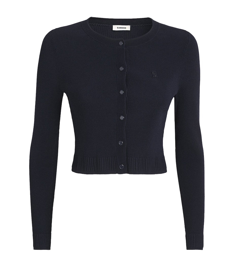 Sandro Paris Blue Rib-Knit Cropped Cardigan