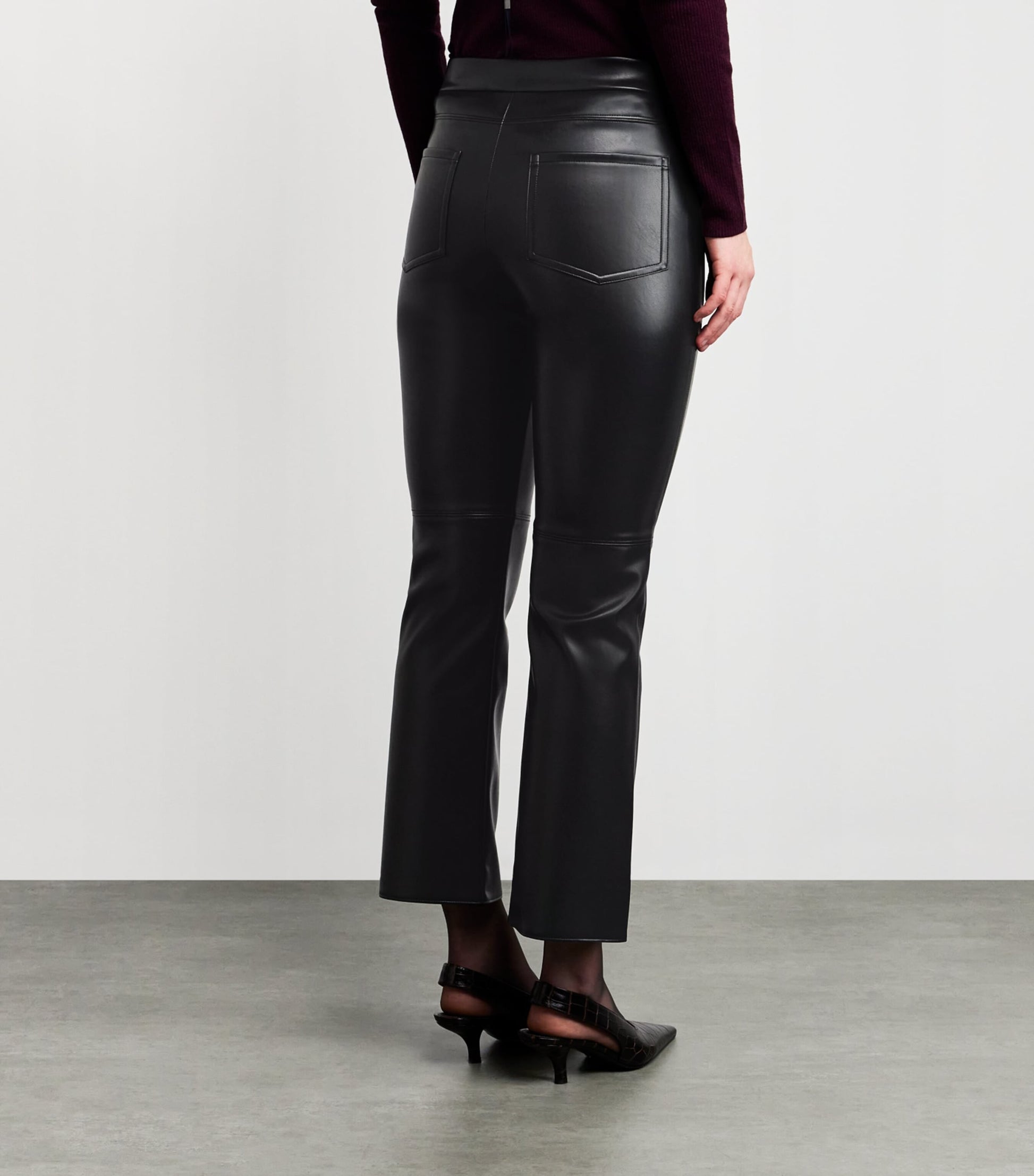 Max Mara Black Faux Leather Cropped Trousers