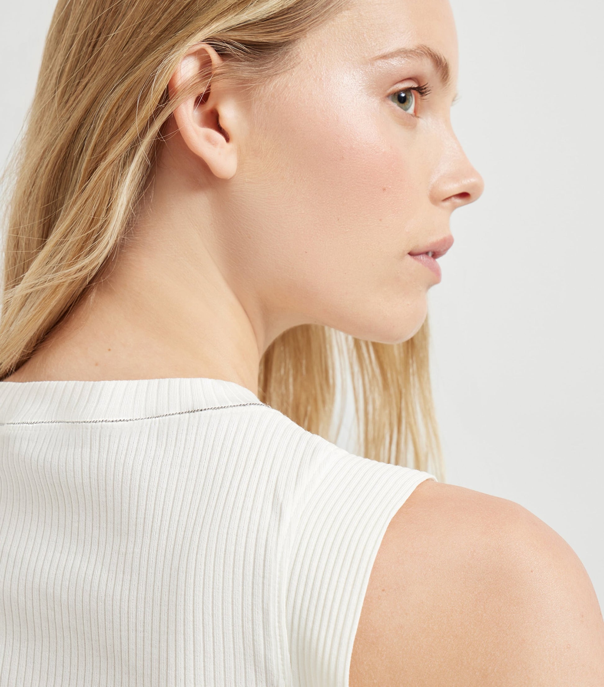 Brunello Cucinelli Beige Cotton Ribbed Tank Top