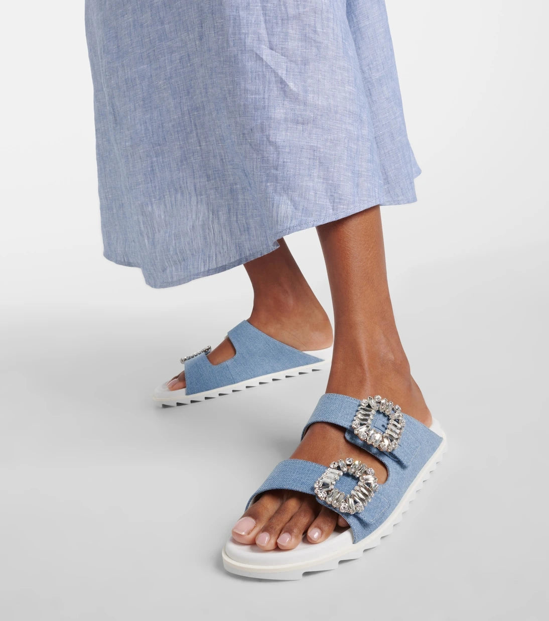 Roger Vivier - Slidy Viv' embellished denim sandals
