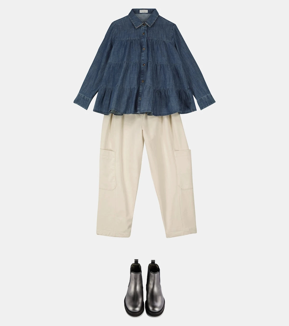 Brunello Cucinelli Kids - بلوزة دينم متعددة الطبقات