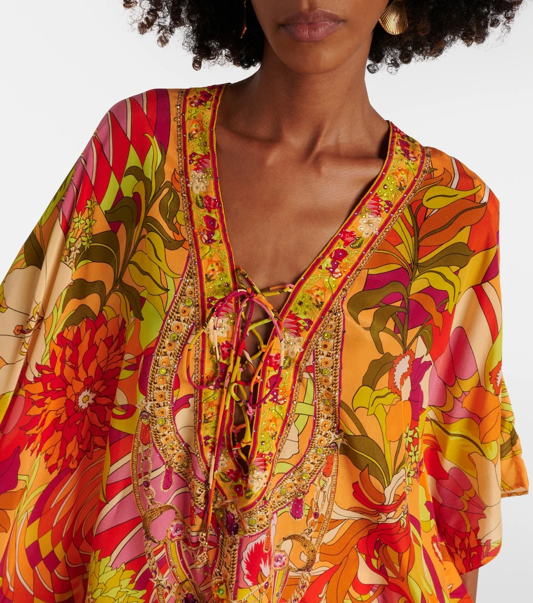 Camilla - Embellished floral silk beach dress