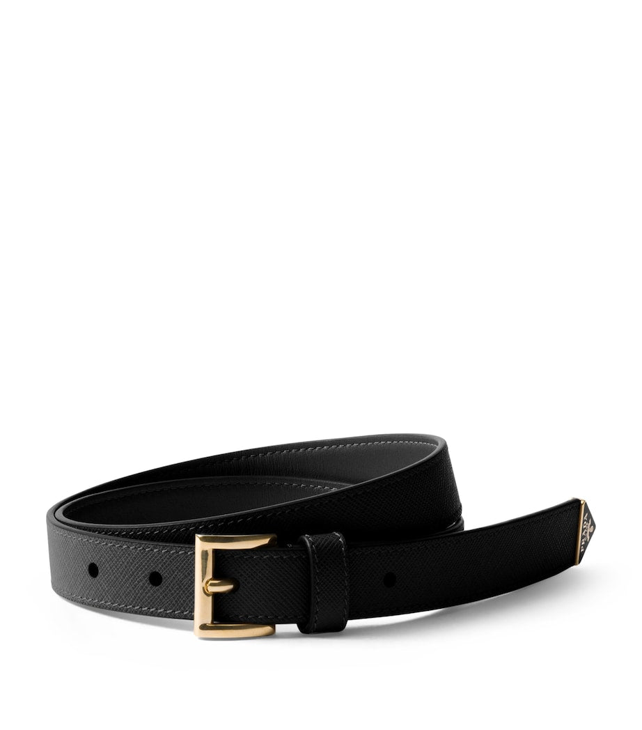 Black Saffiano Leather Triangle Belt