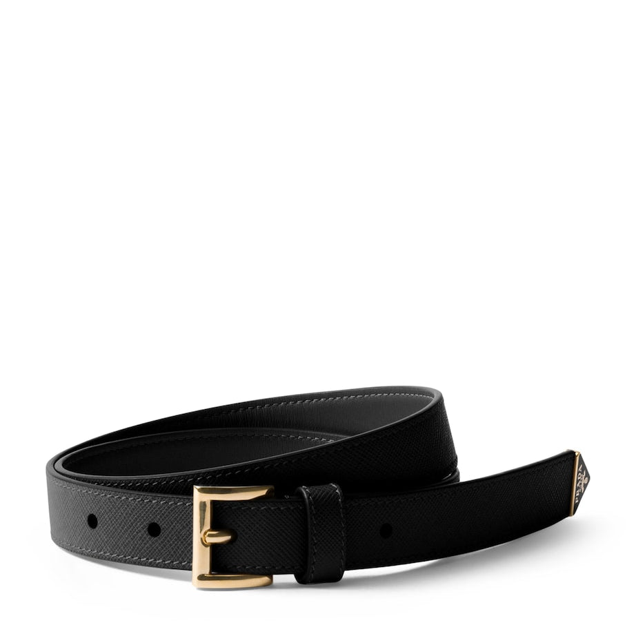 Black Saffiano Leather Triangle Belt