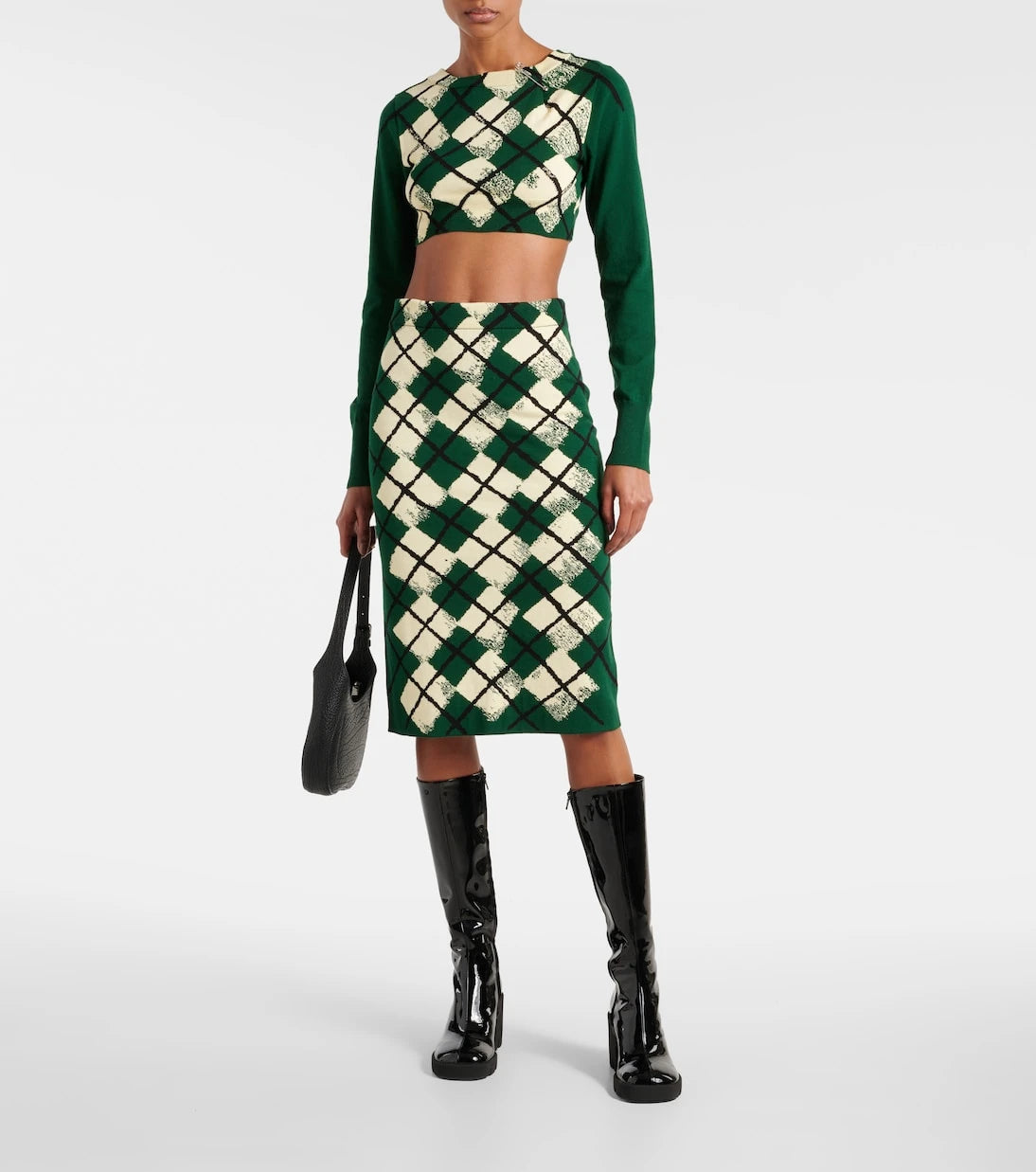 Burberry - Checked cotton midi skirt
