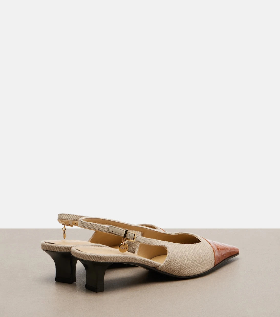 Tod's - Deri detaylı kanvas slingback topuklu ayakkabı