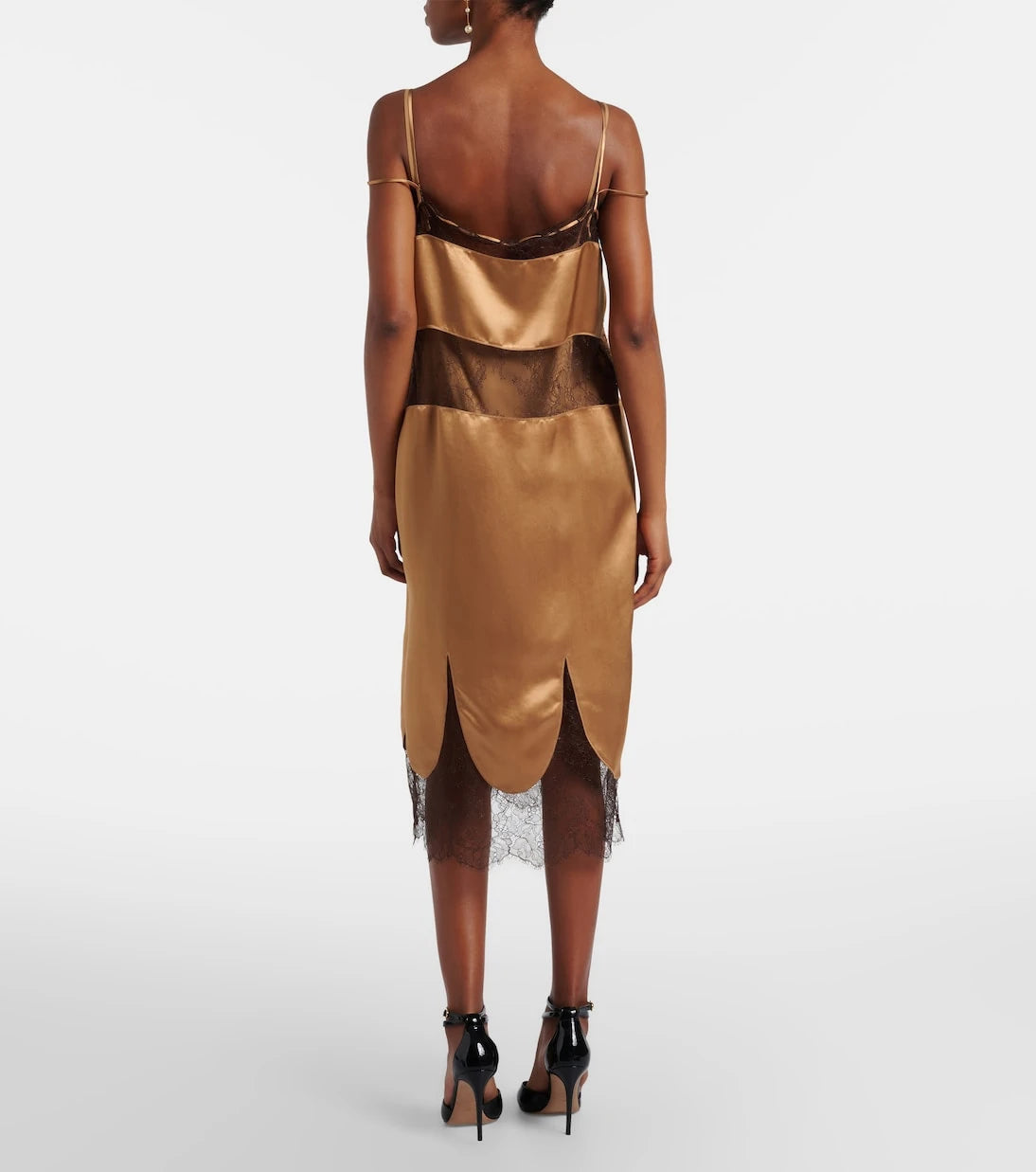 Ferragamo - Lace-trimmed satin midi dress