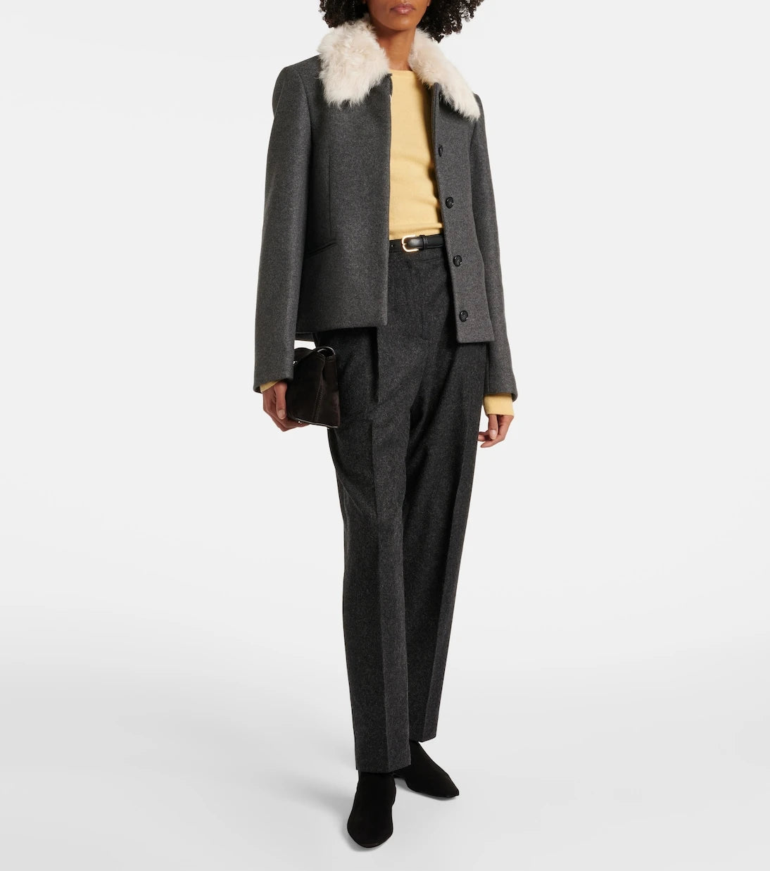 Toteme - Shearling-trimmed wool-blend jacket