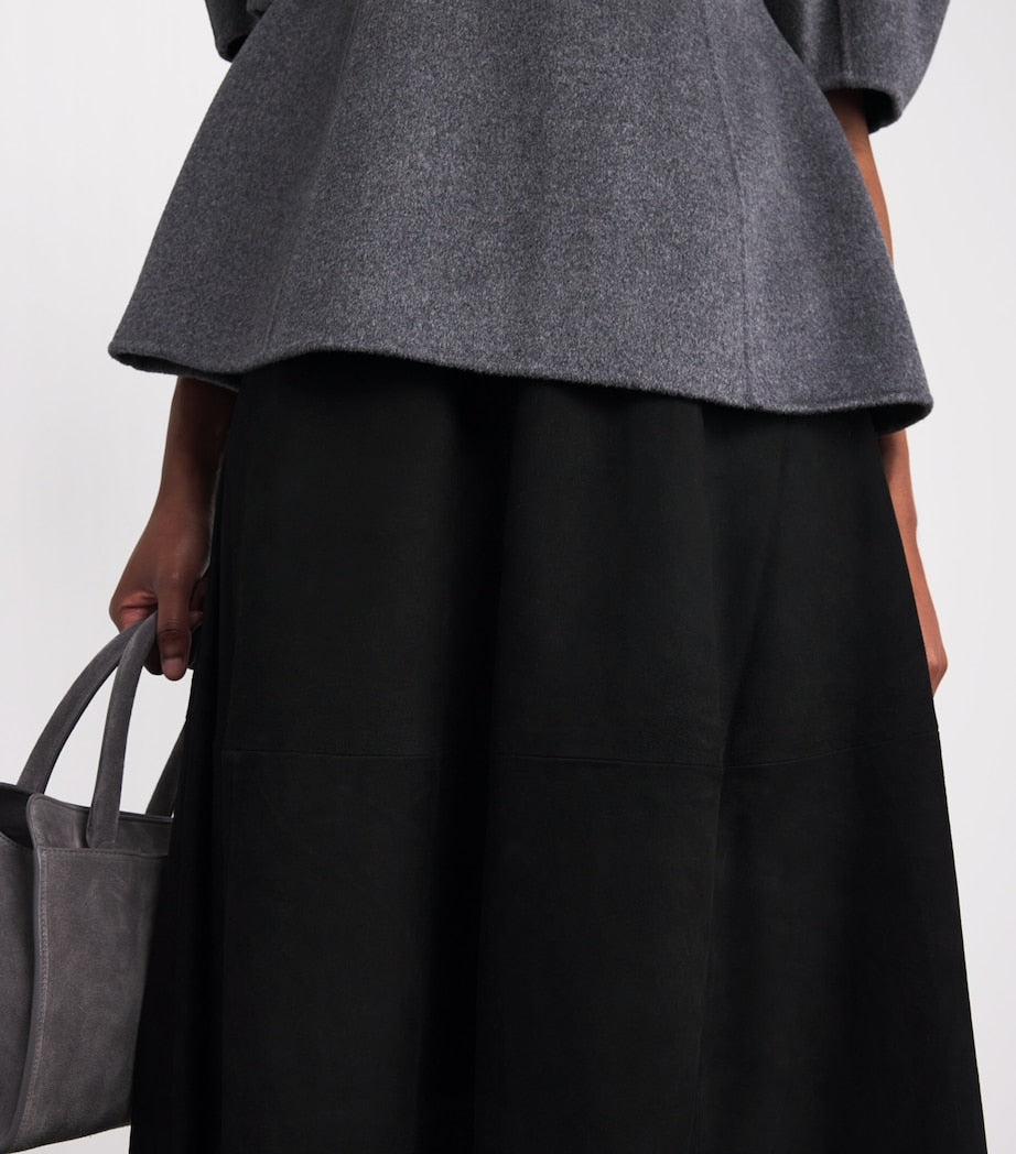Róhe Black Suede A-Line Midi Skirt