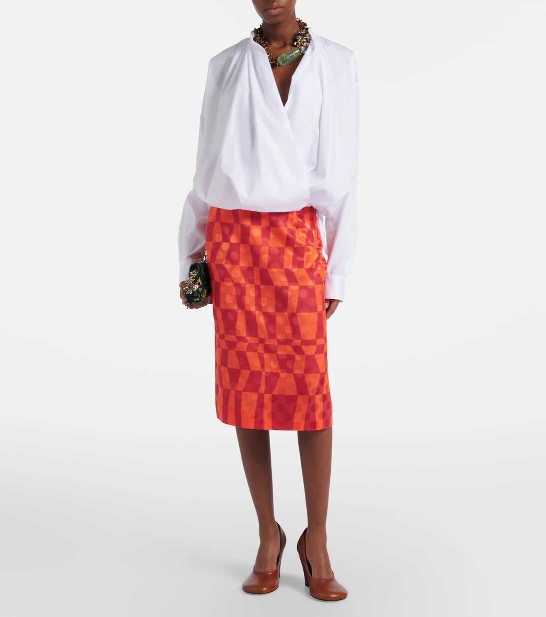Dries Van Noten - Satin jacquard midi skirt