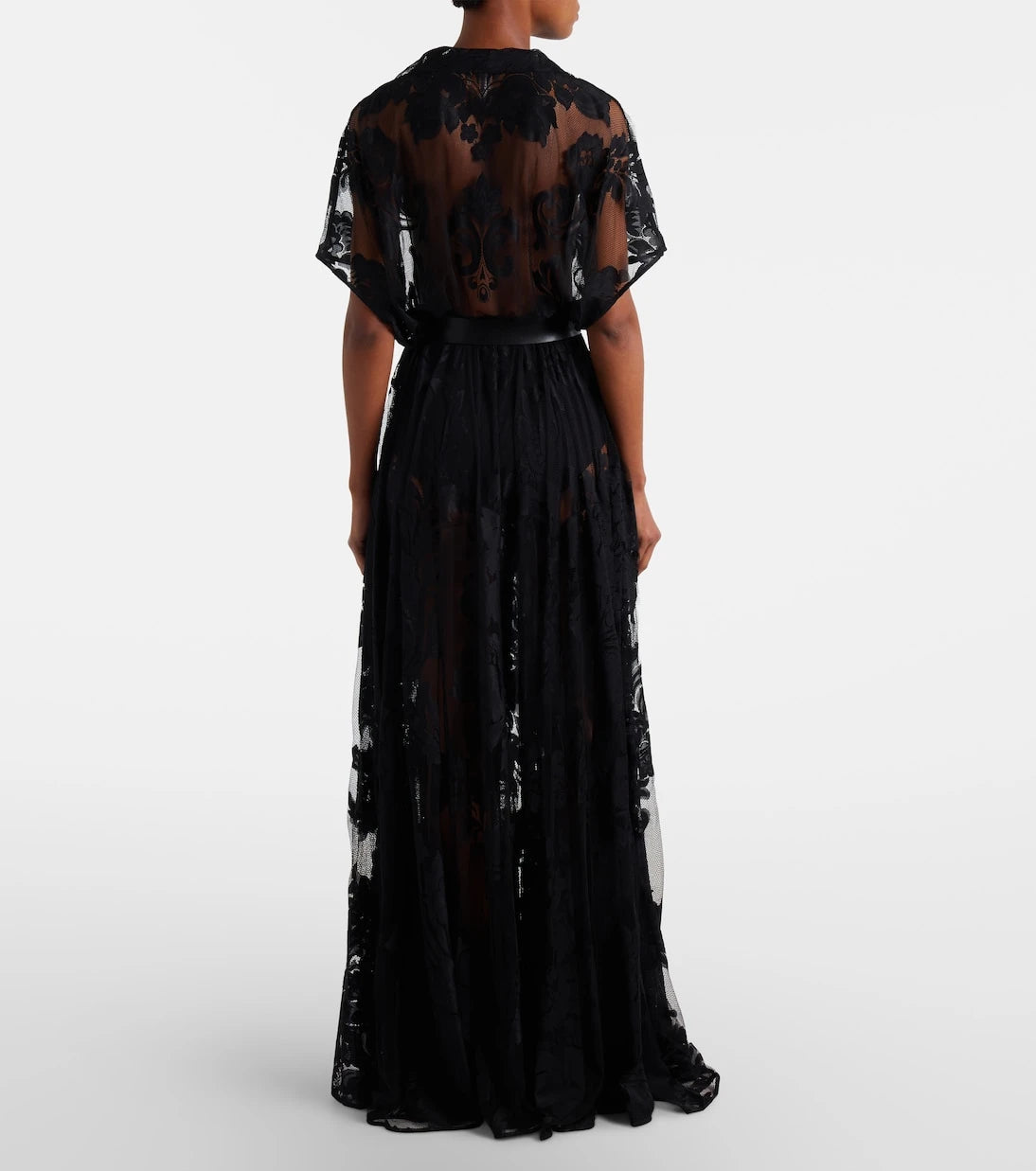 Norma Kamali - Belted sheer lace shirt dress