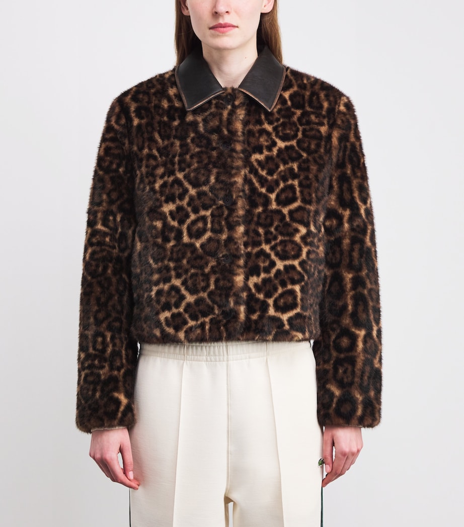 Claudie Pierlot Brown Faux Fur Leopard Bomber Jacket