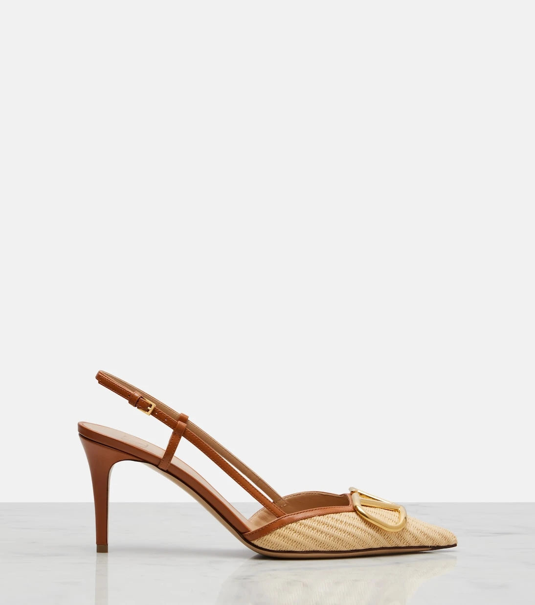 Valentino Garavani - VLogo leather-trimmed slingback pumps