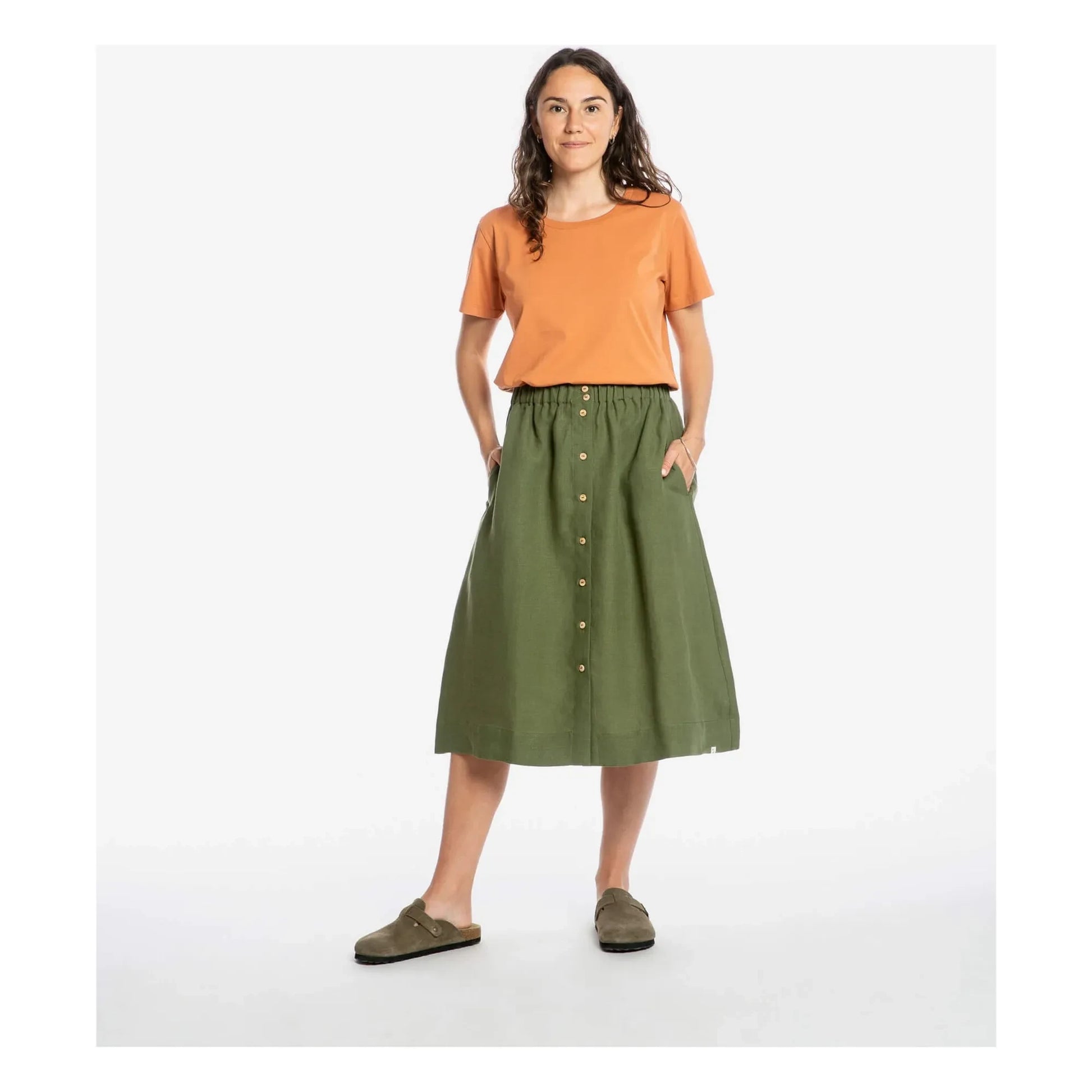 Matona - Linen Mi-Long Skirt | Olive