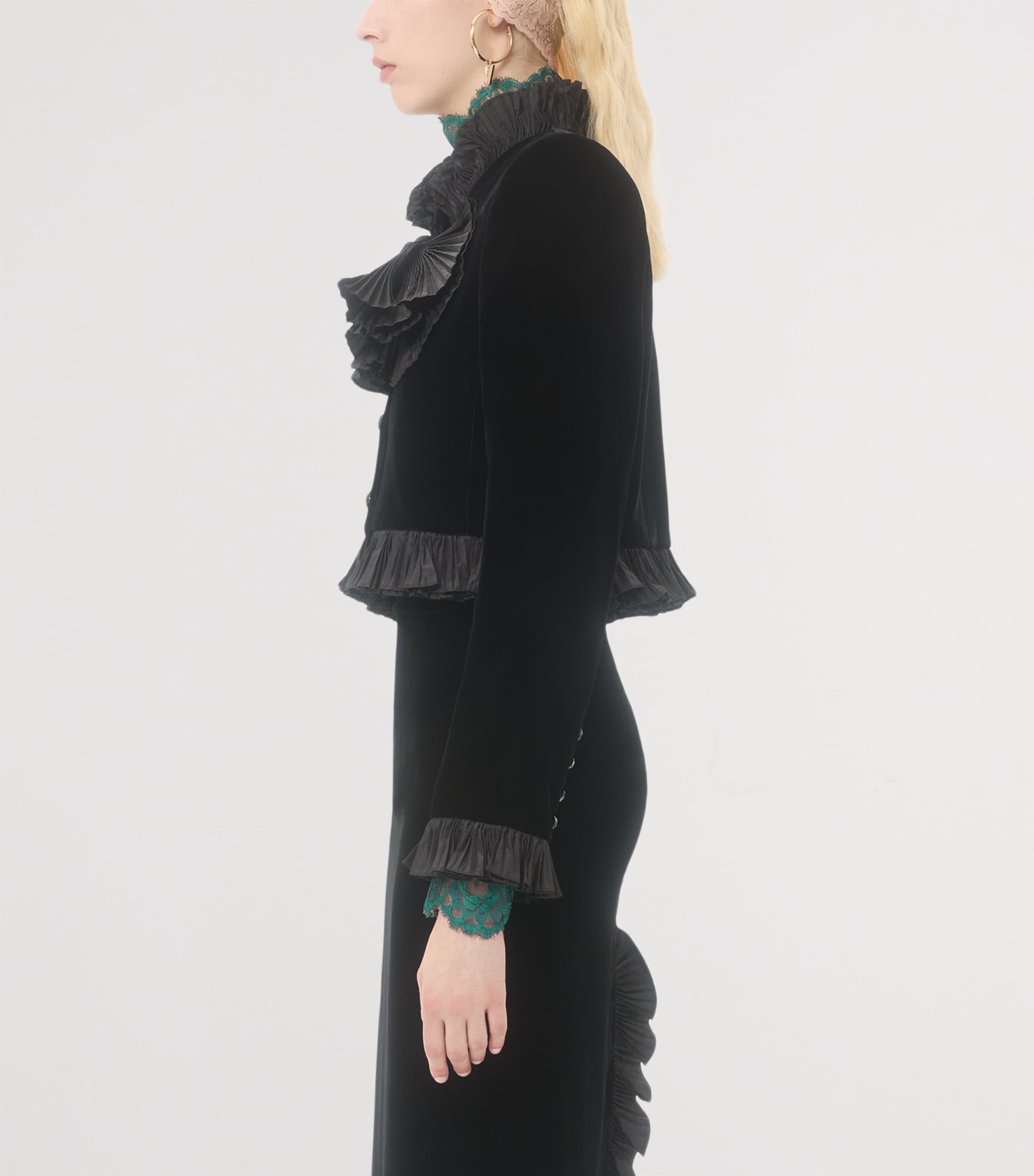 Valentino Black Velour Plissé-Detailing Jacket