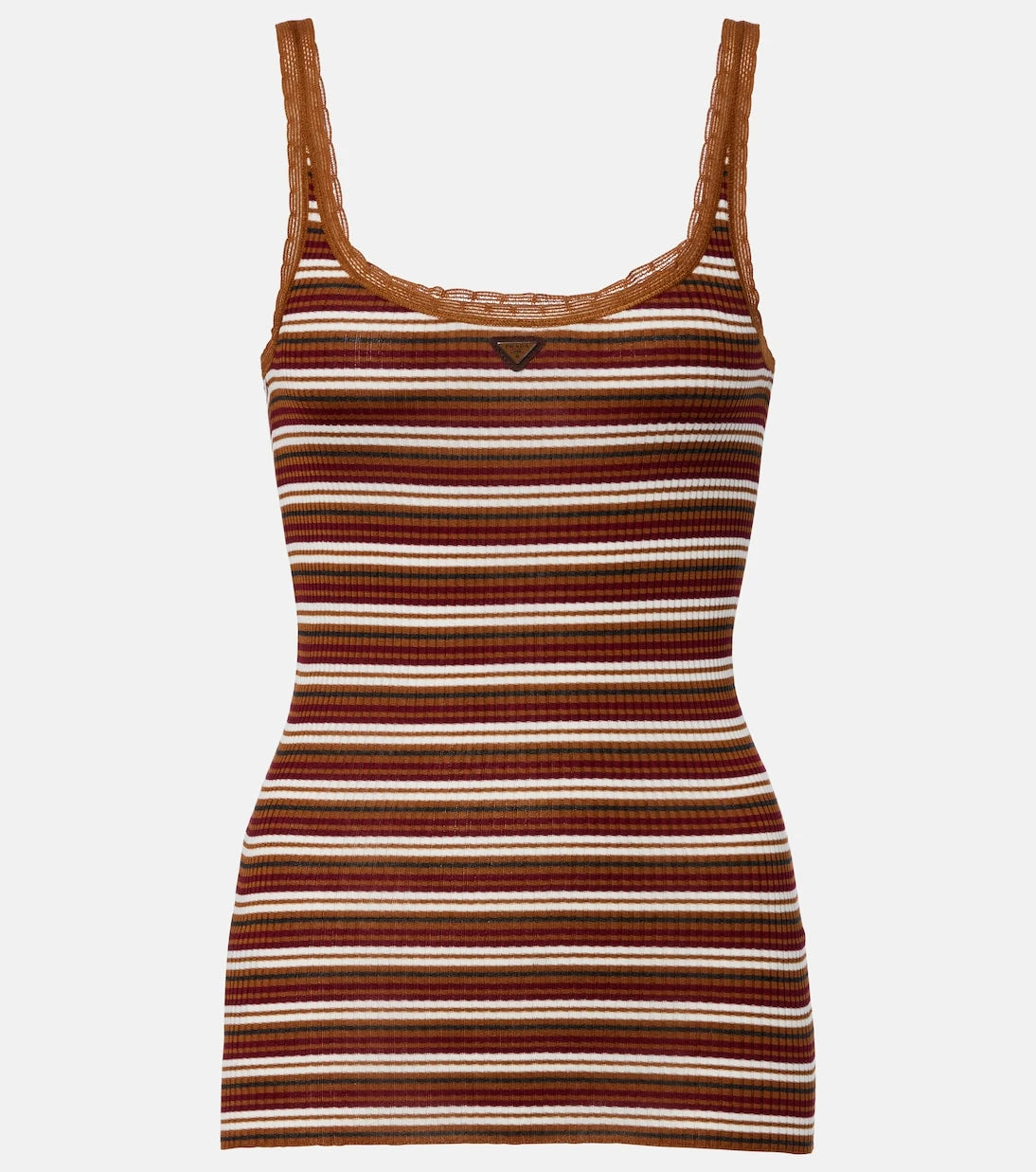 Prada - Lace-trimmed striped cotton tank top
