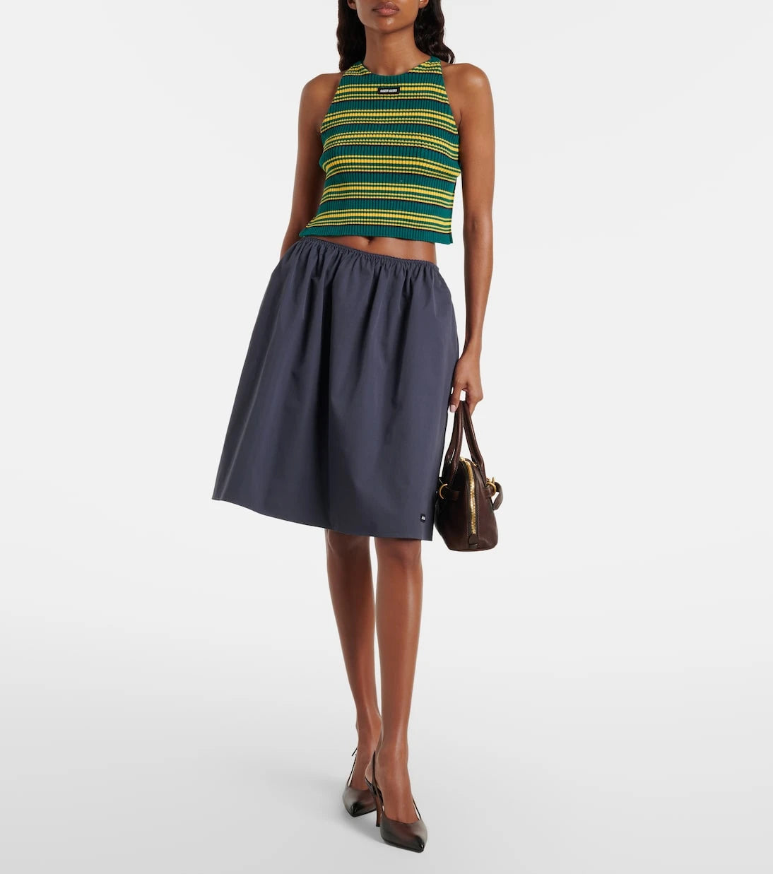 Miu Miu - Ribbed-knit striped cotton-blend top