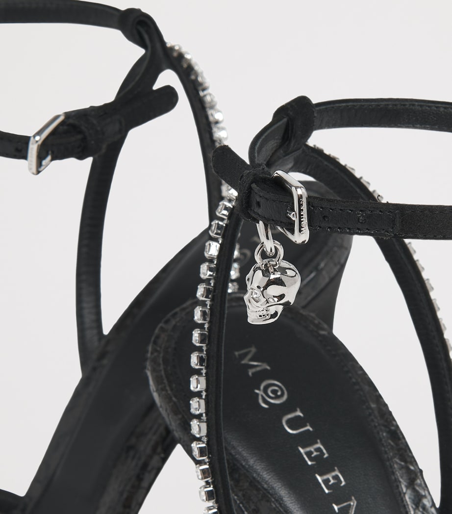 Leather Crystal Bow Heeled Sandals 105