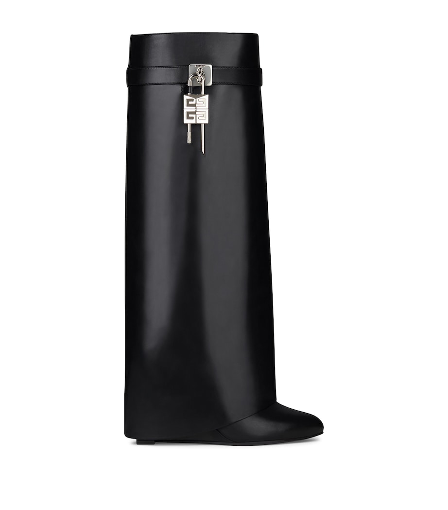 Givenchy Black Leather Shark Lock Knee-High Boots 90