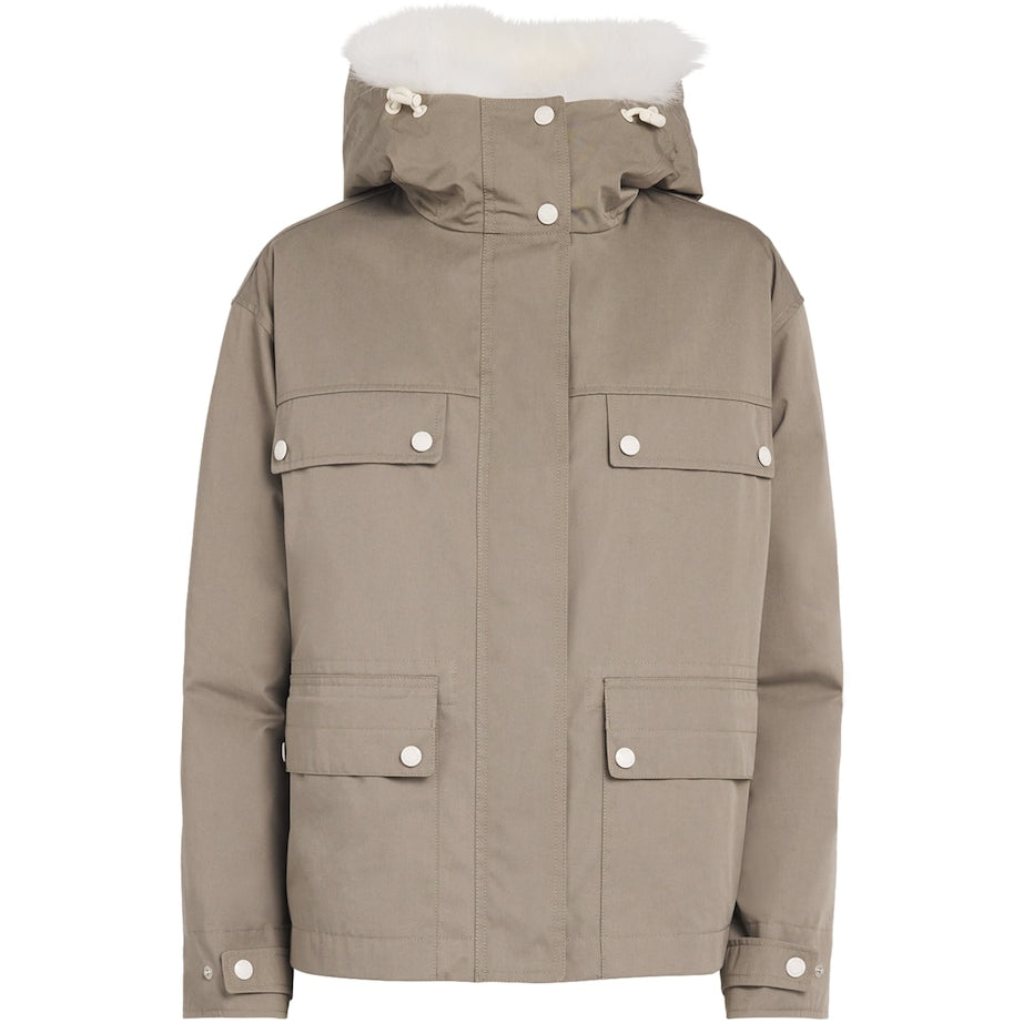 Green Canvas Fur-Trim Parka Jacket