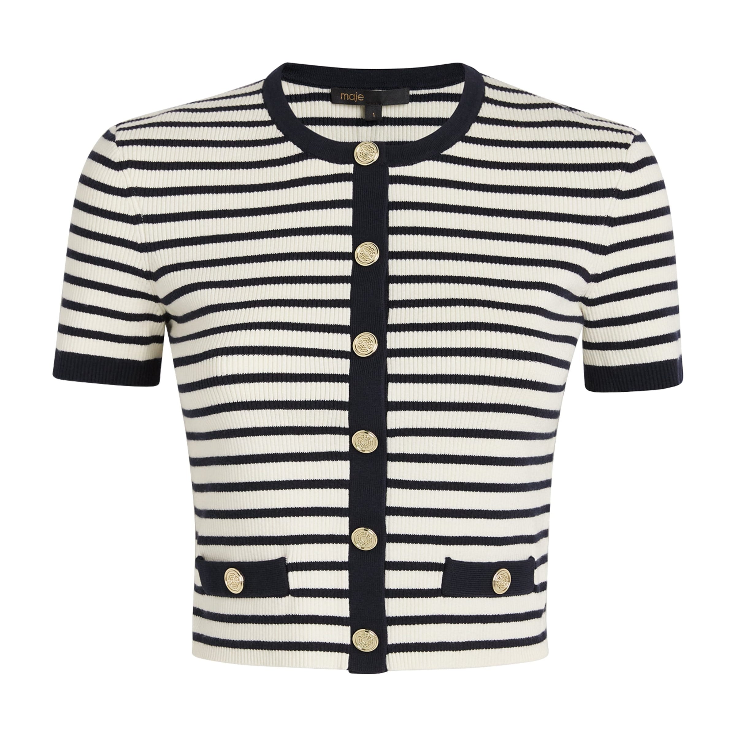 Cotton-Blend Striped Top ECRU/NAVY BLUE