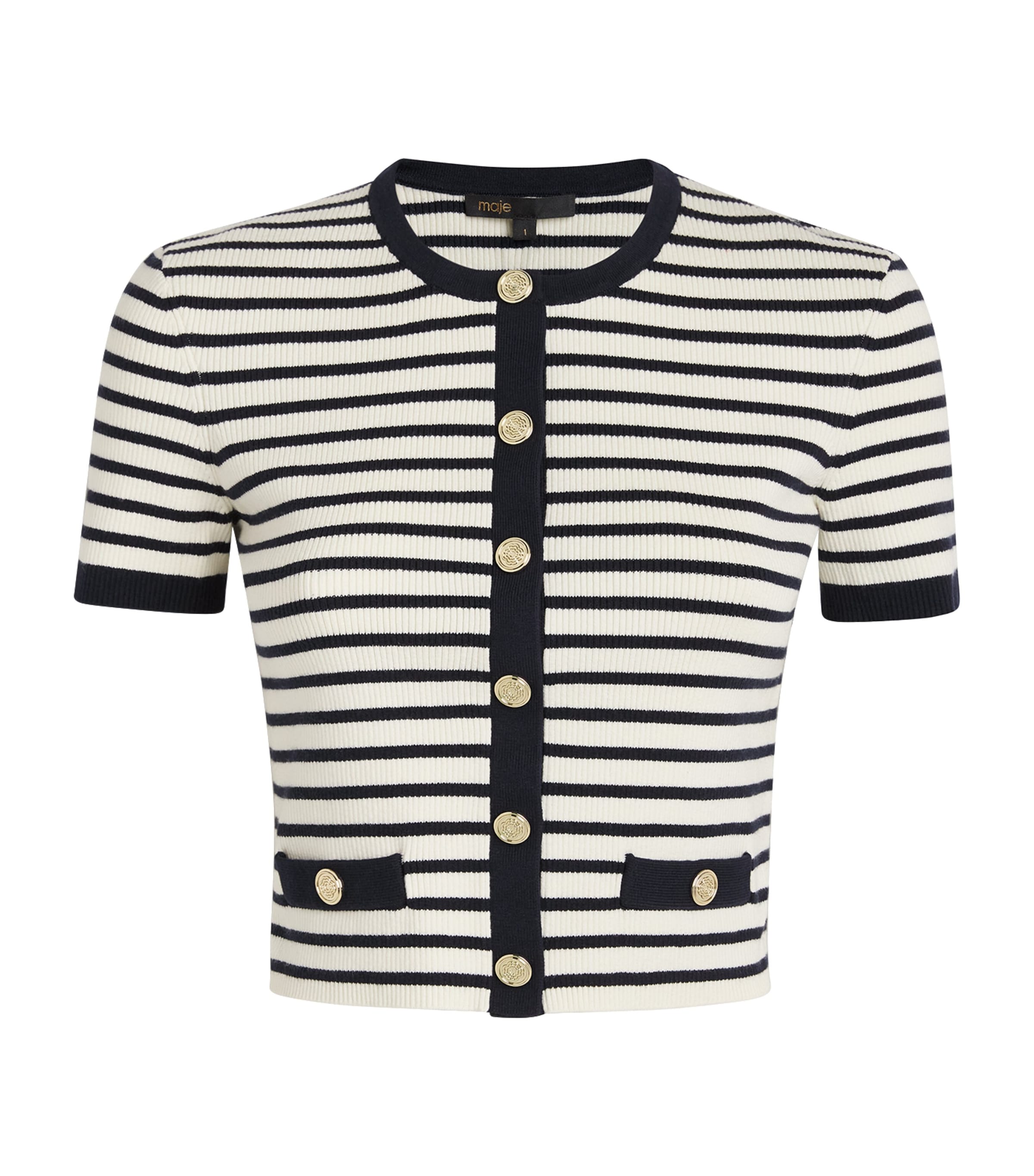 Cotton-Blend Striped Top ECRU/NAVY BLUE