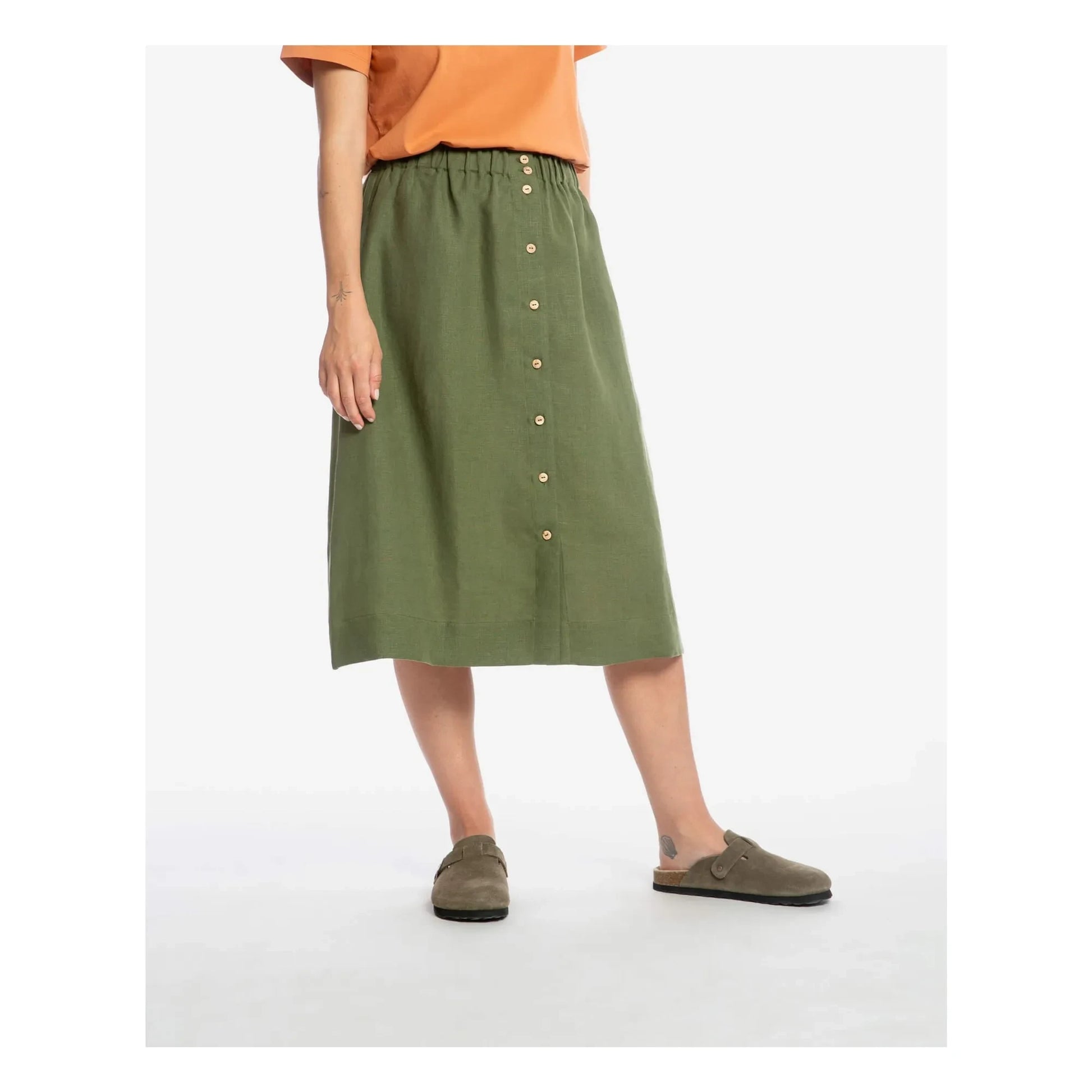 Matona - Linen Mi-Long Skirt | Olive
