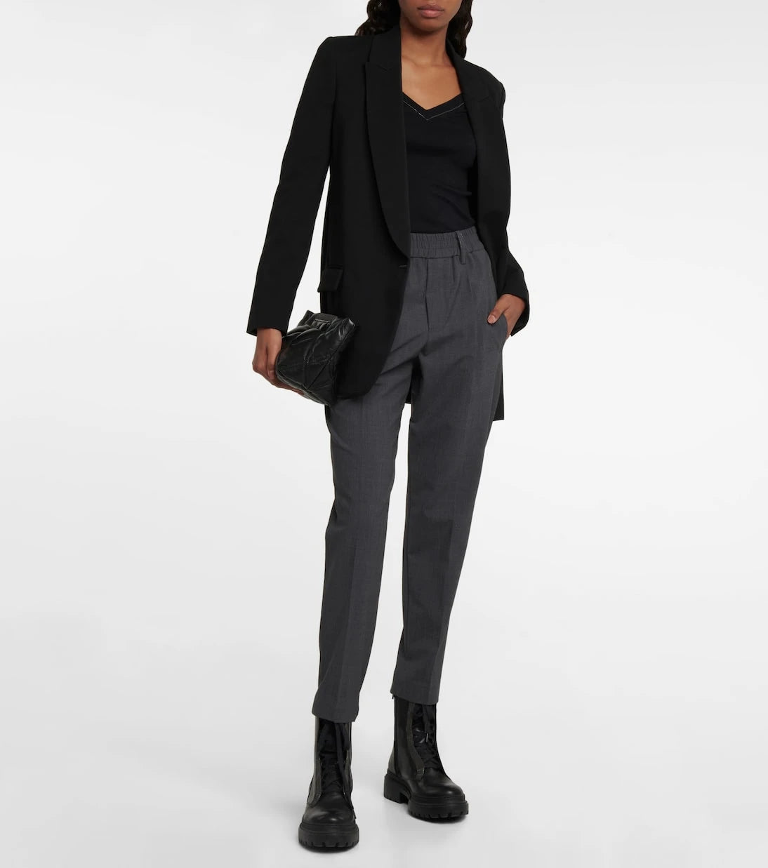Brunello Cucinelli - High-rise tapered wool-blend pants