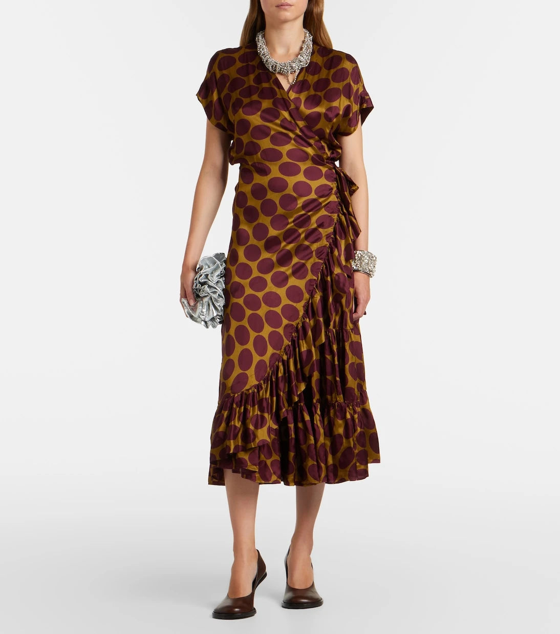 Dries Van Noten - Polka-dot satin wrap dress