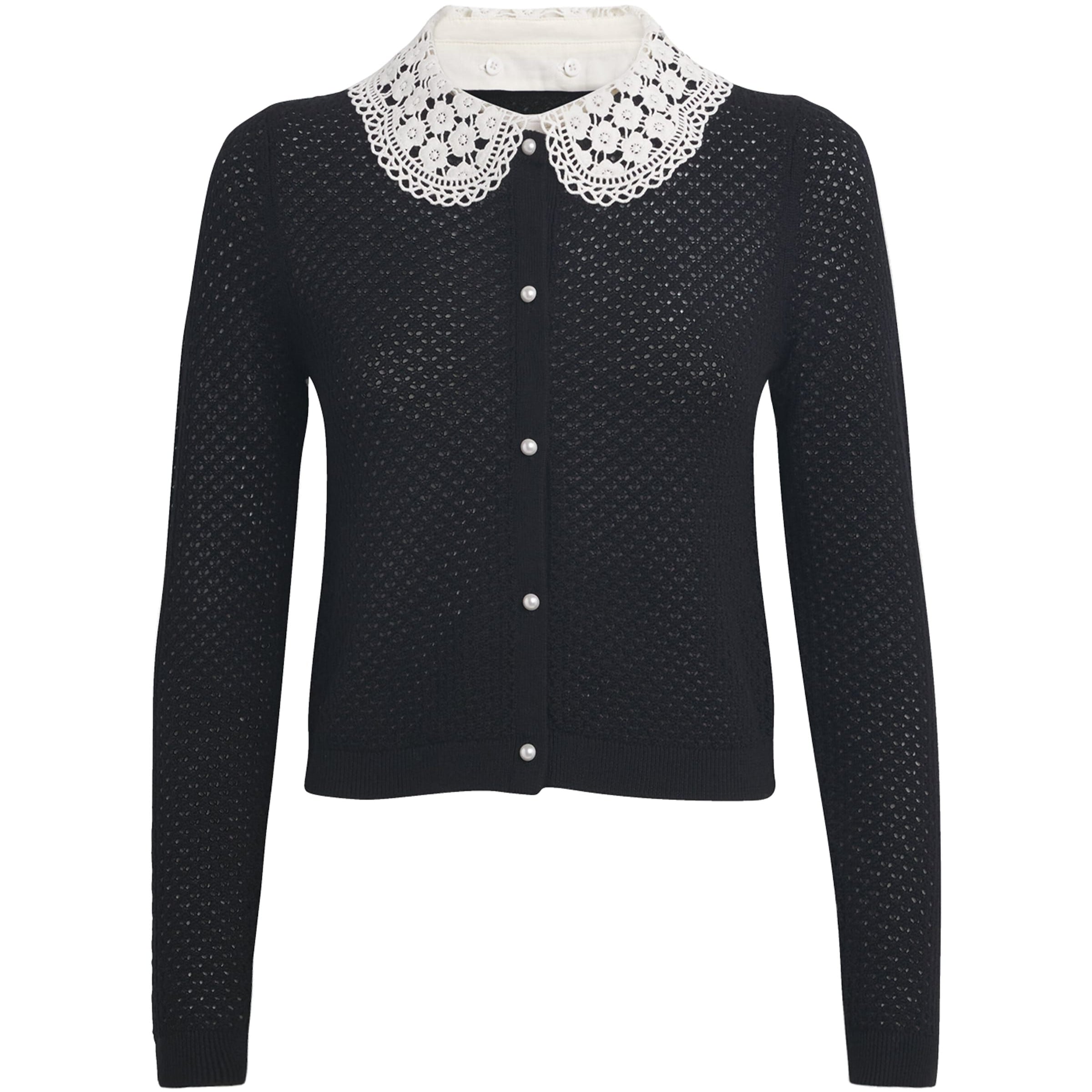 Alice+Olivia Black Wool Collared Carson Cardigan