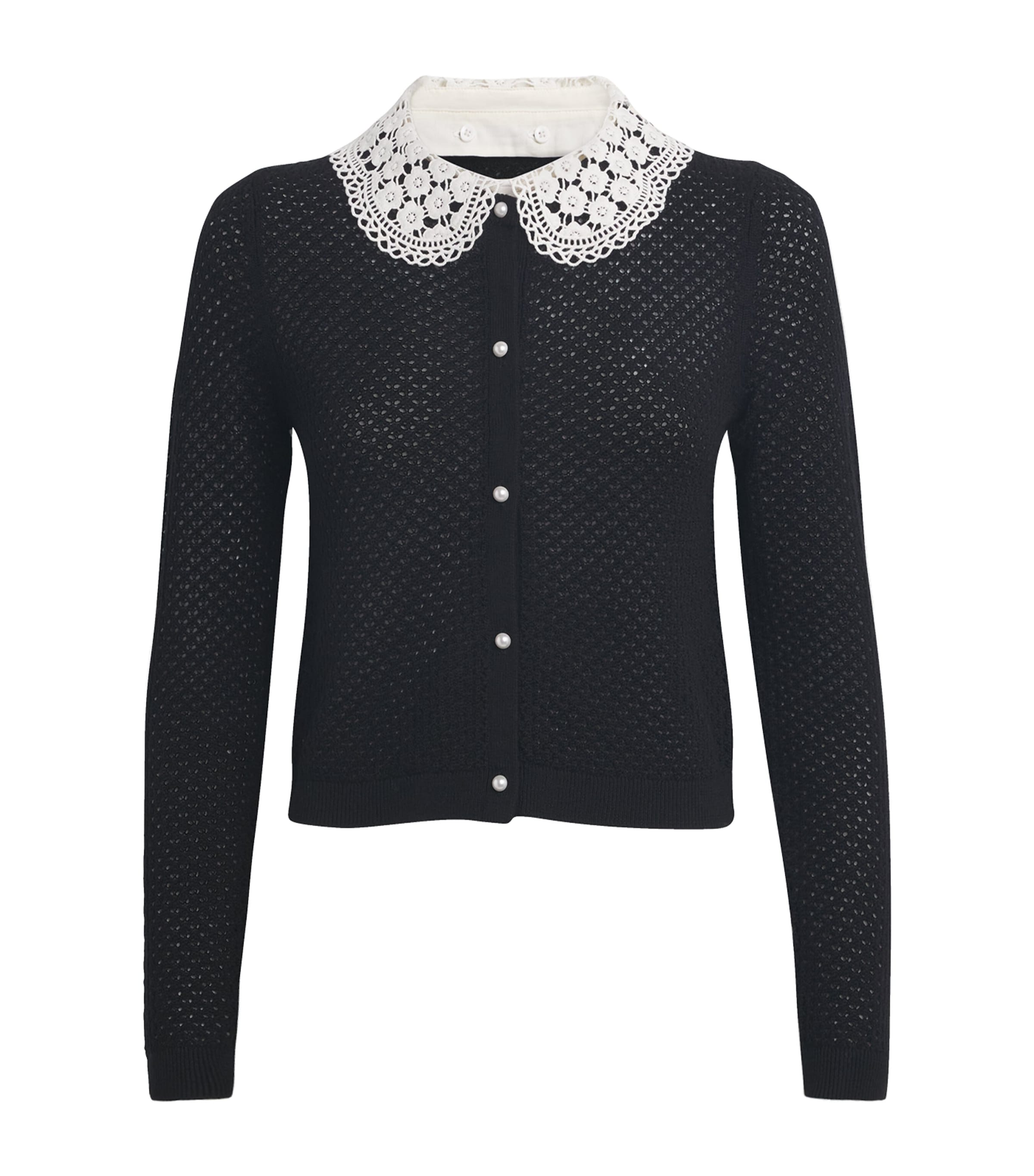 Alice+Olivia Black Wool Collared Carson Cardigan