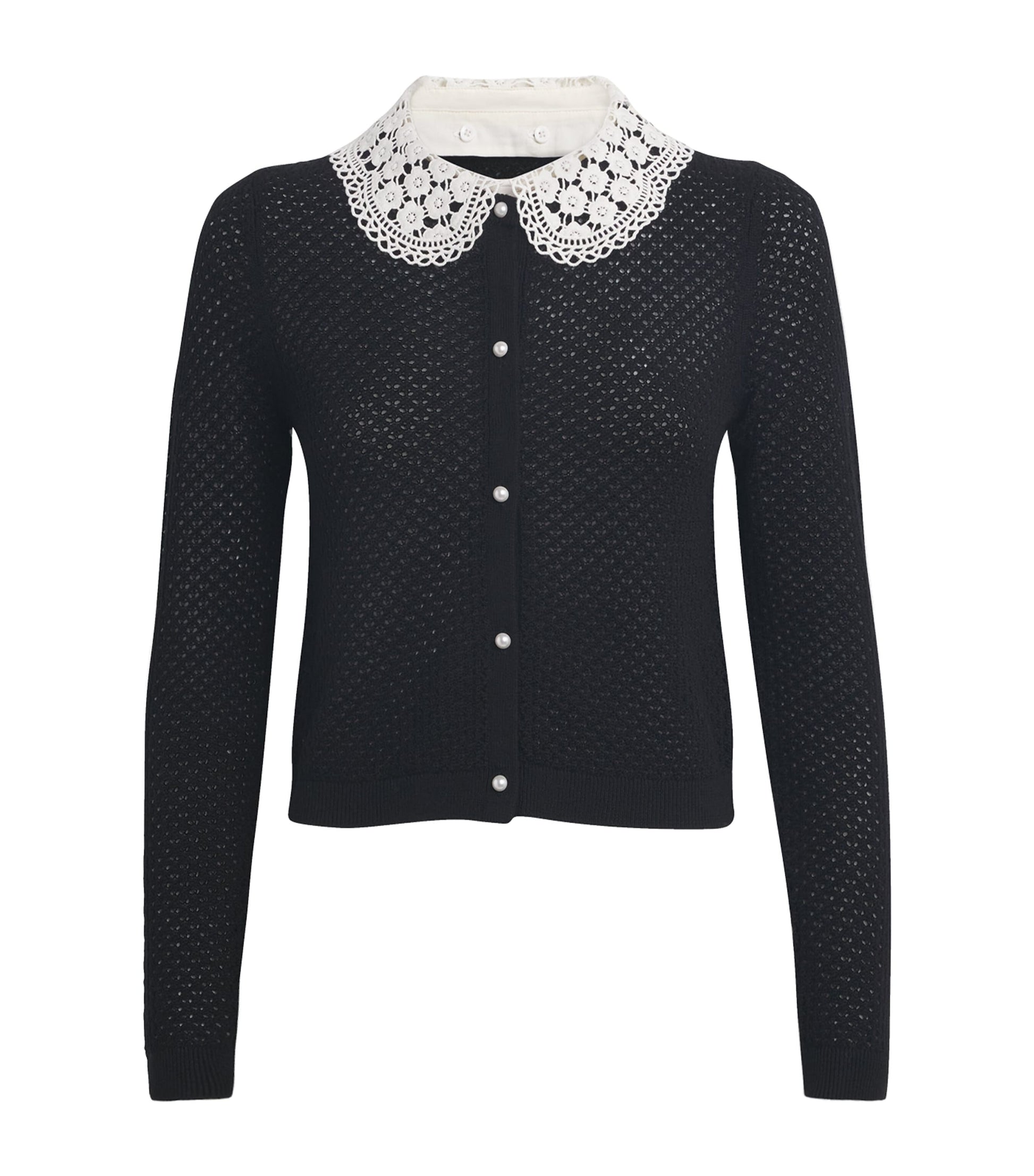 Alice+Olivia Black Wool Collared Carson Cardigan