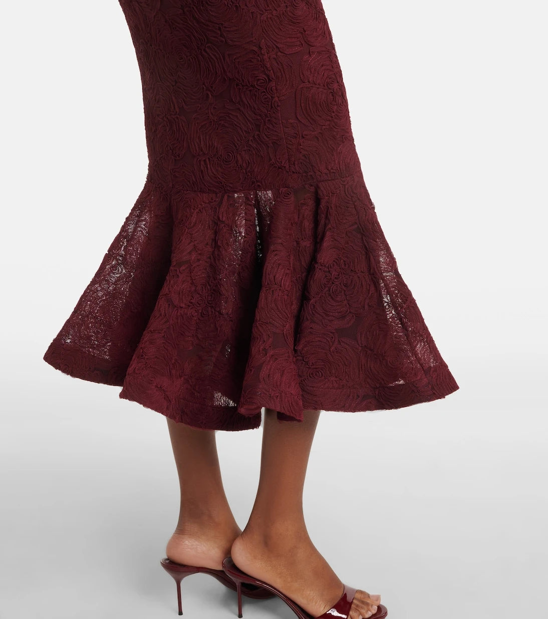 Rotate - Ruffled floral mesh midi dress