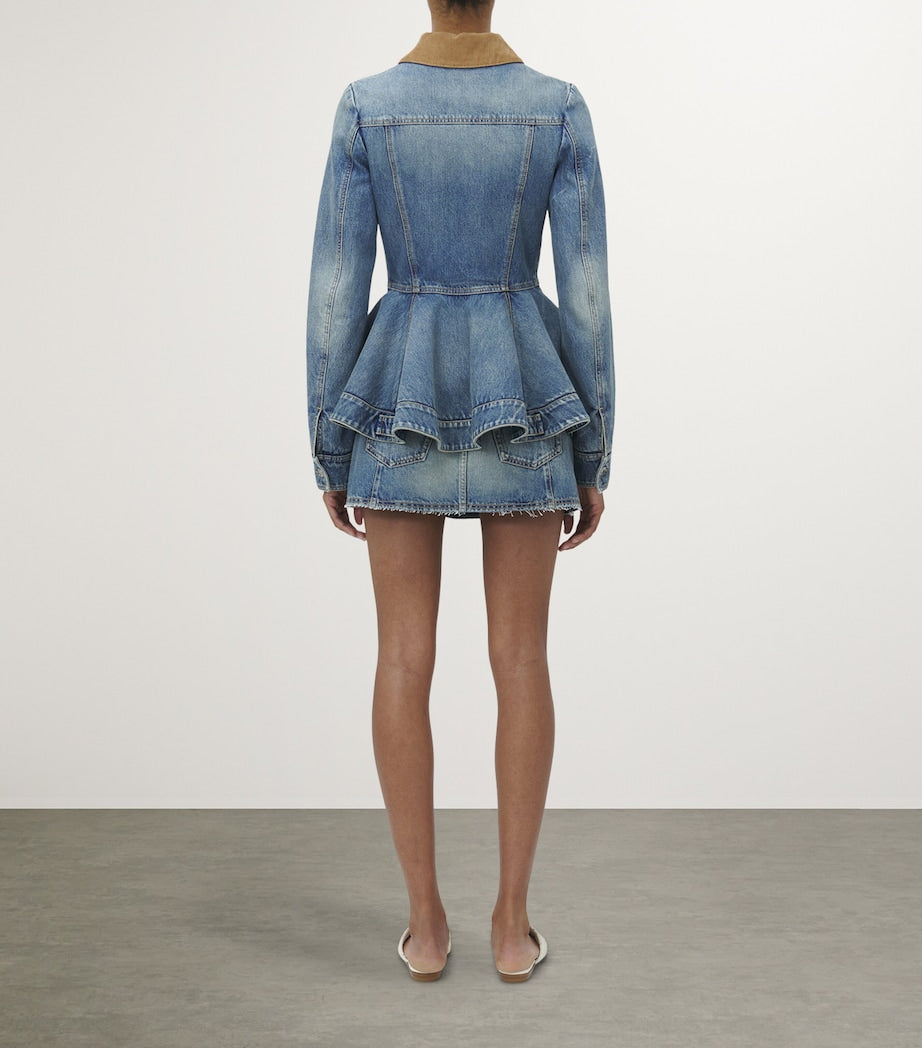 McQueen Blue Peplum Denim Jacket