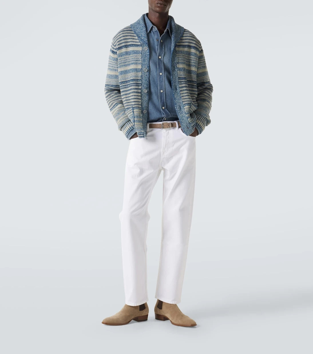 RRL - Striped cotton and linen cardigan