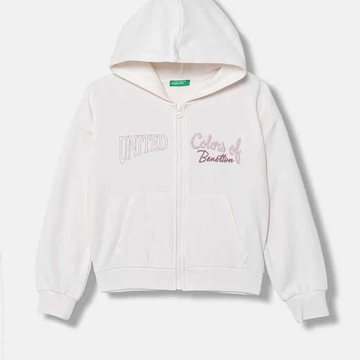 United Colors of Benetton pamuklu fermuarlı kapüşonlu çocuk sweatshirt