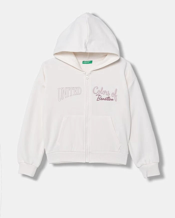 United Colors of Benetton pamuklu fermuarlı kapüşonlu çocuk sweatshirt