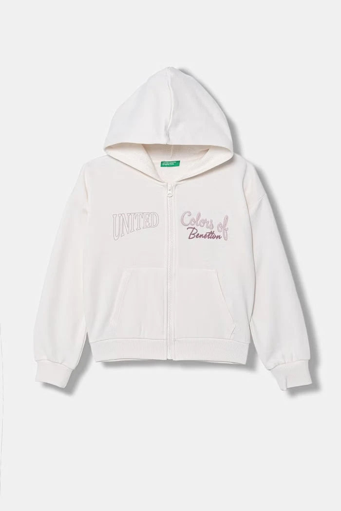 United Colors of Benetton pamuklu fermuarlı kapüşonlu çocuk sweatshirt