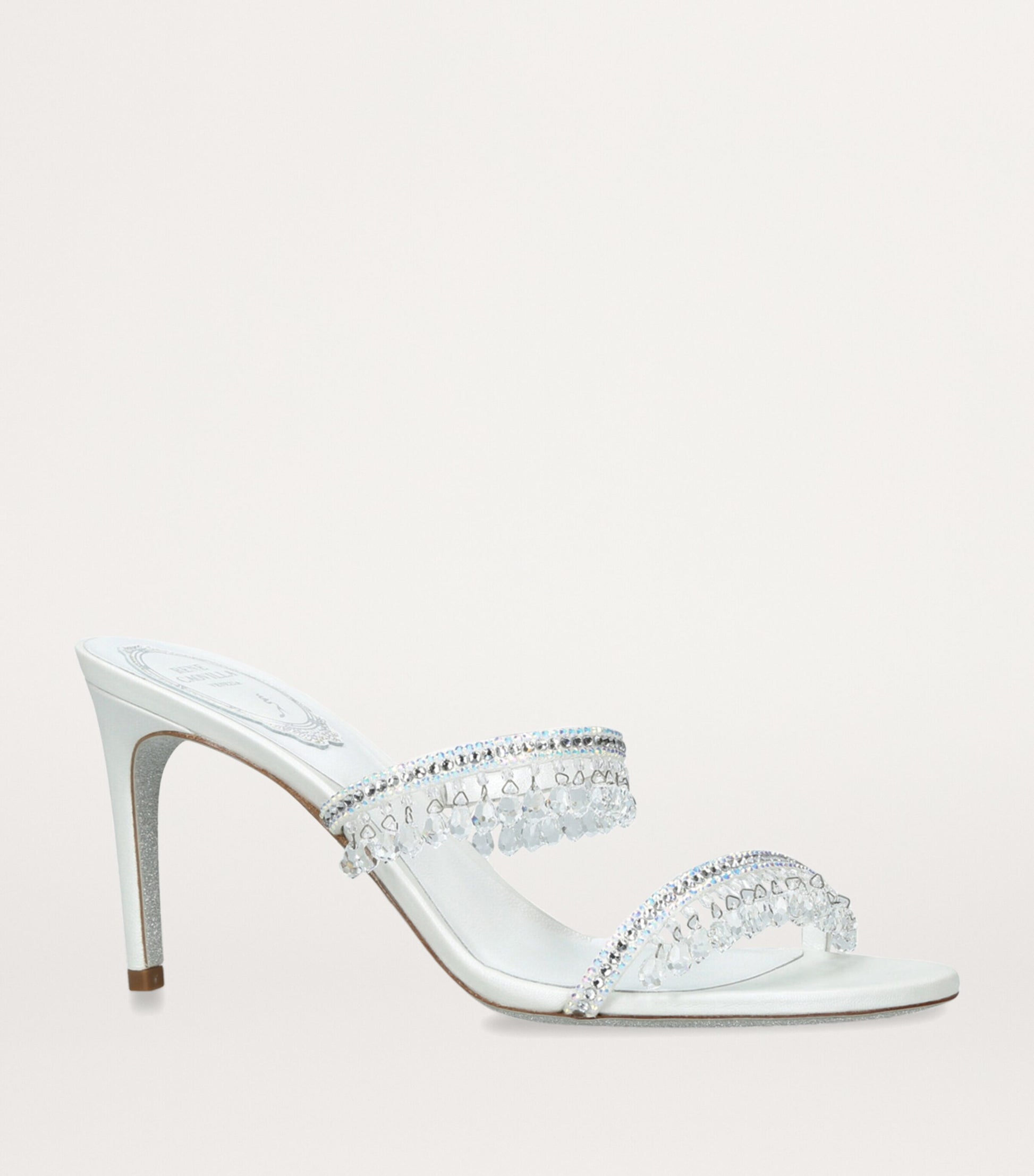 René Caovilla White Embellished Chandelier Mules 80